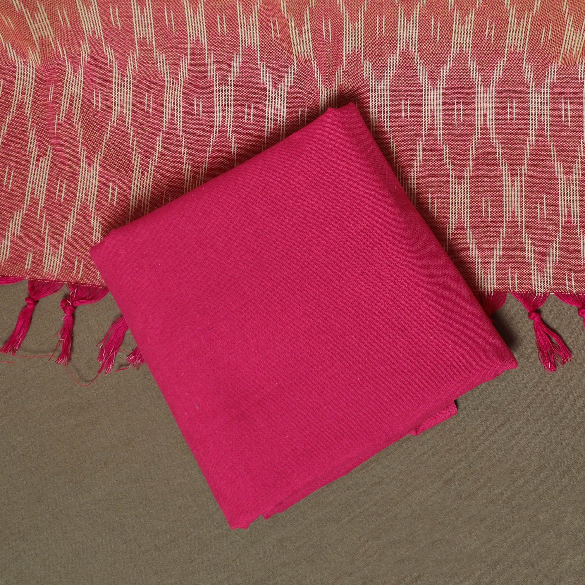 Peach - Pochampally Ikat Weave 3pc Cotton Unstitched Dress Material Suit Set 48 - Image 5