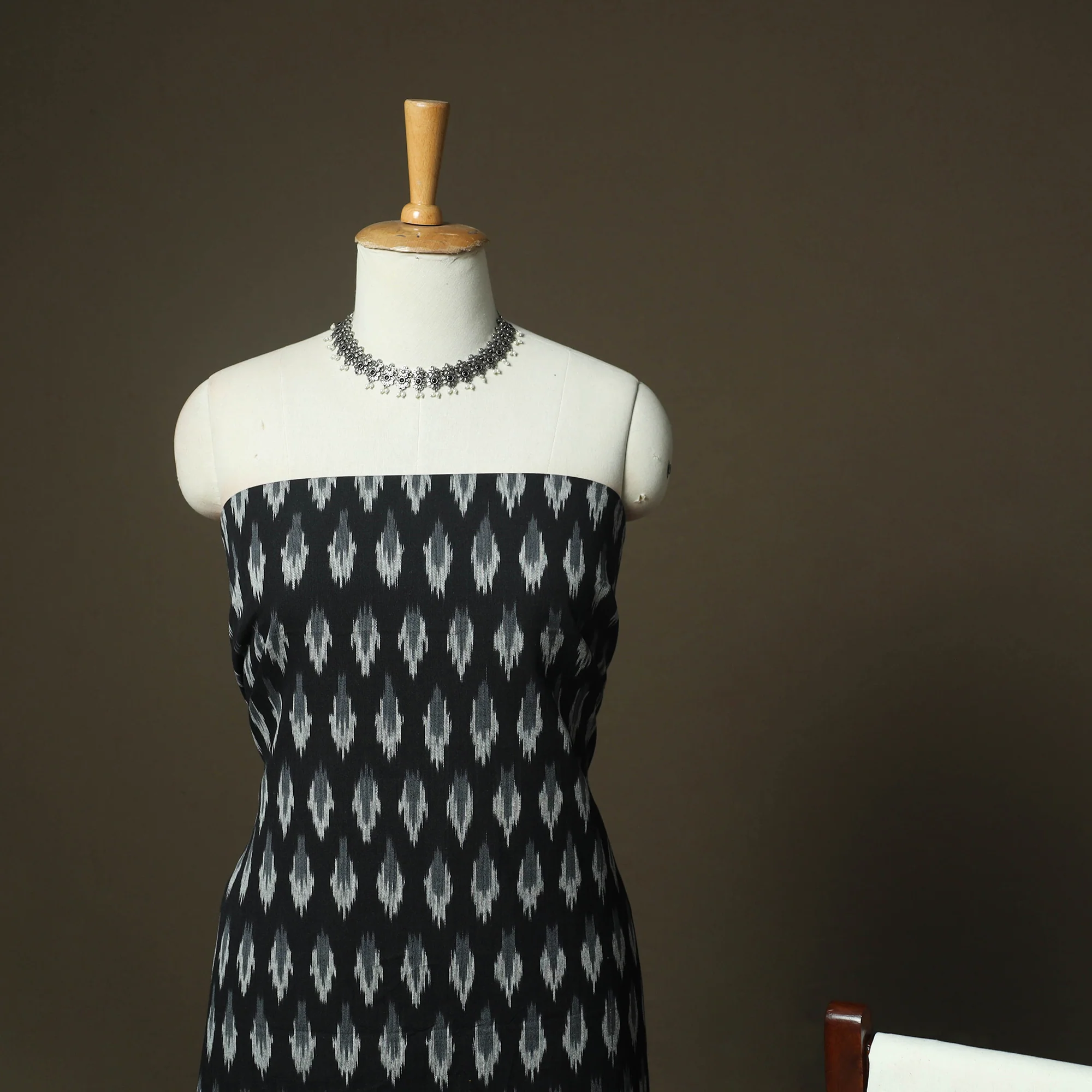 Black - Pochampally Ikat Weave 3pc Cotton Unstitched Dress Material Suit Set 50 - Image 3