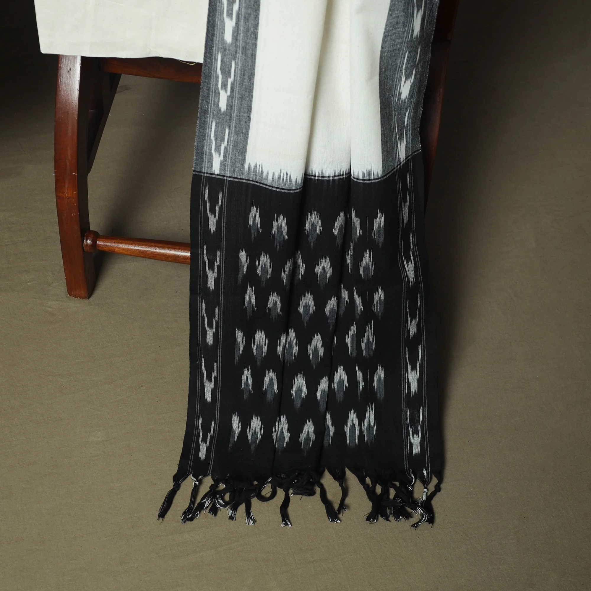 Black - Pochampally Ikat Weave 3pc Cotton Unstitched Dress Material Suit Set 50 - Image 4