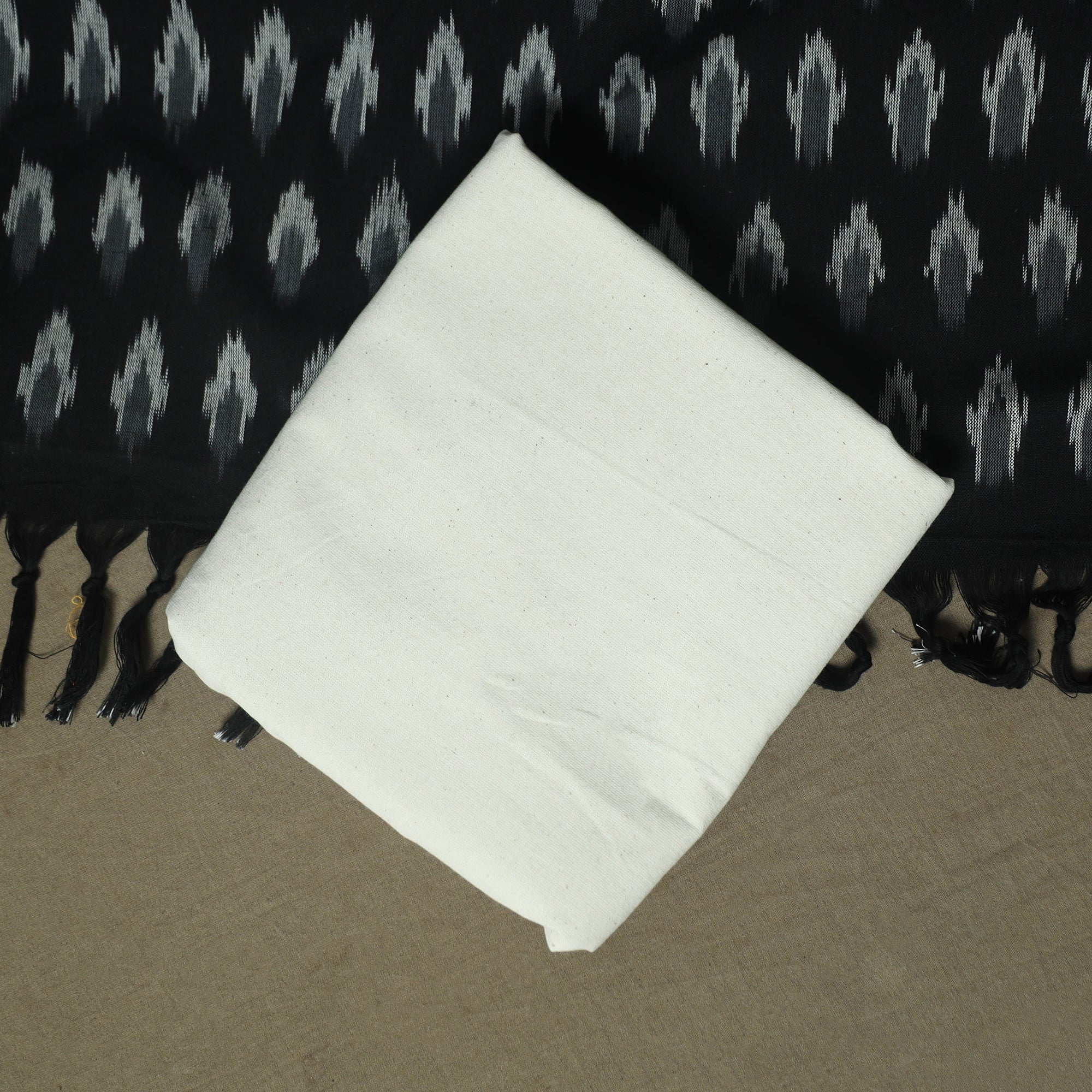 Black - Pochampally Ikat Weave 3pc Cotton Unstitched Dress Material Suit Set 50 - Image 5