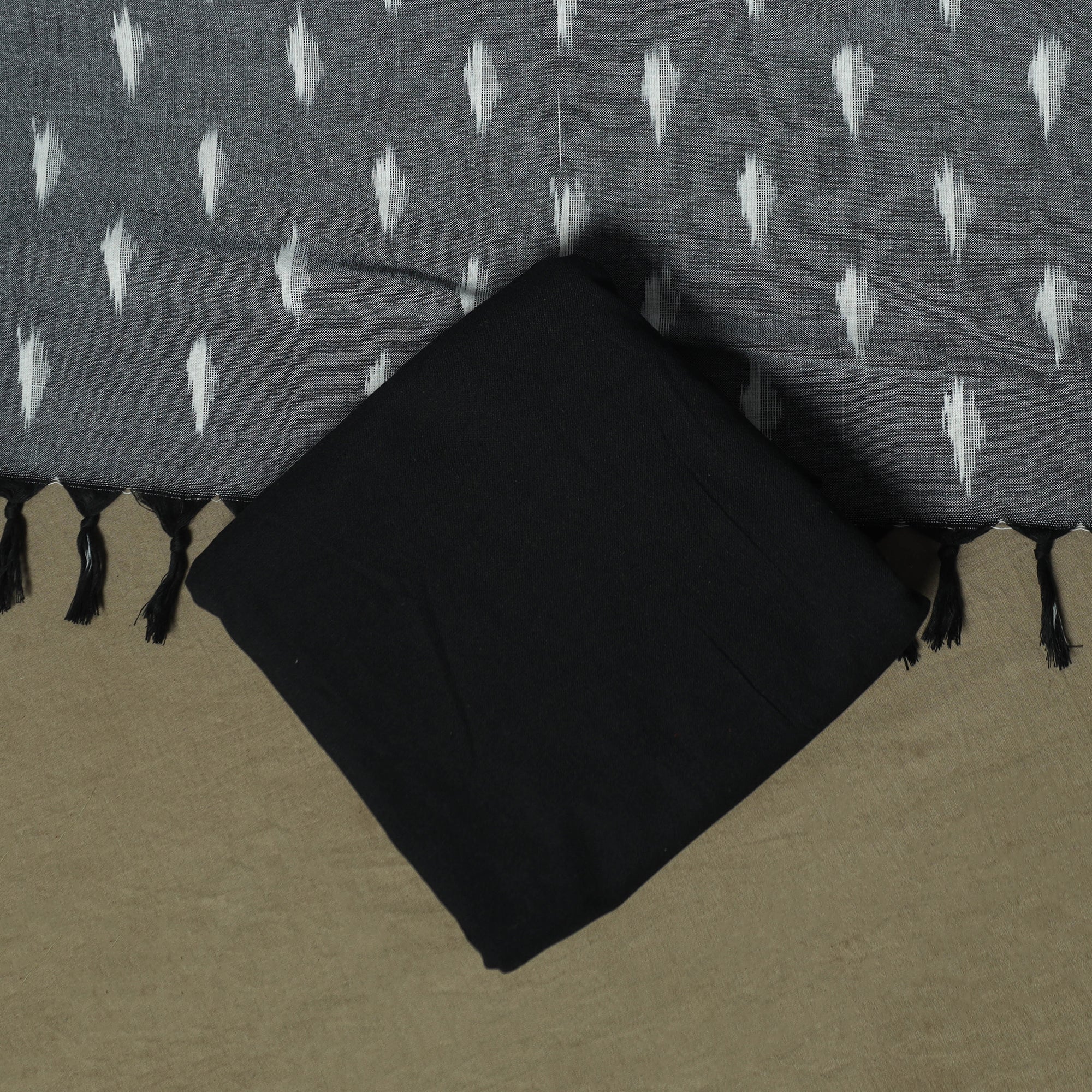 Grey - Pochampally Ikat Weave 3pc Cotton Unstitched Dress Material Suit Set 51 - Image 5