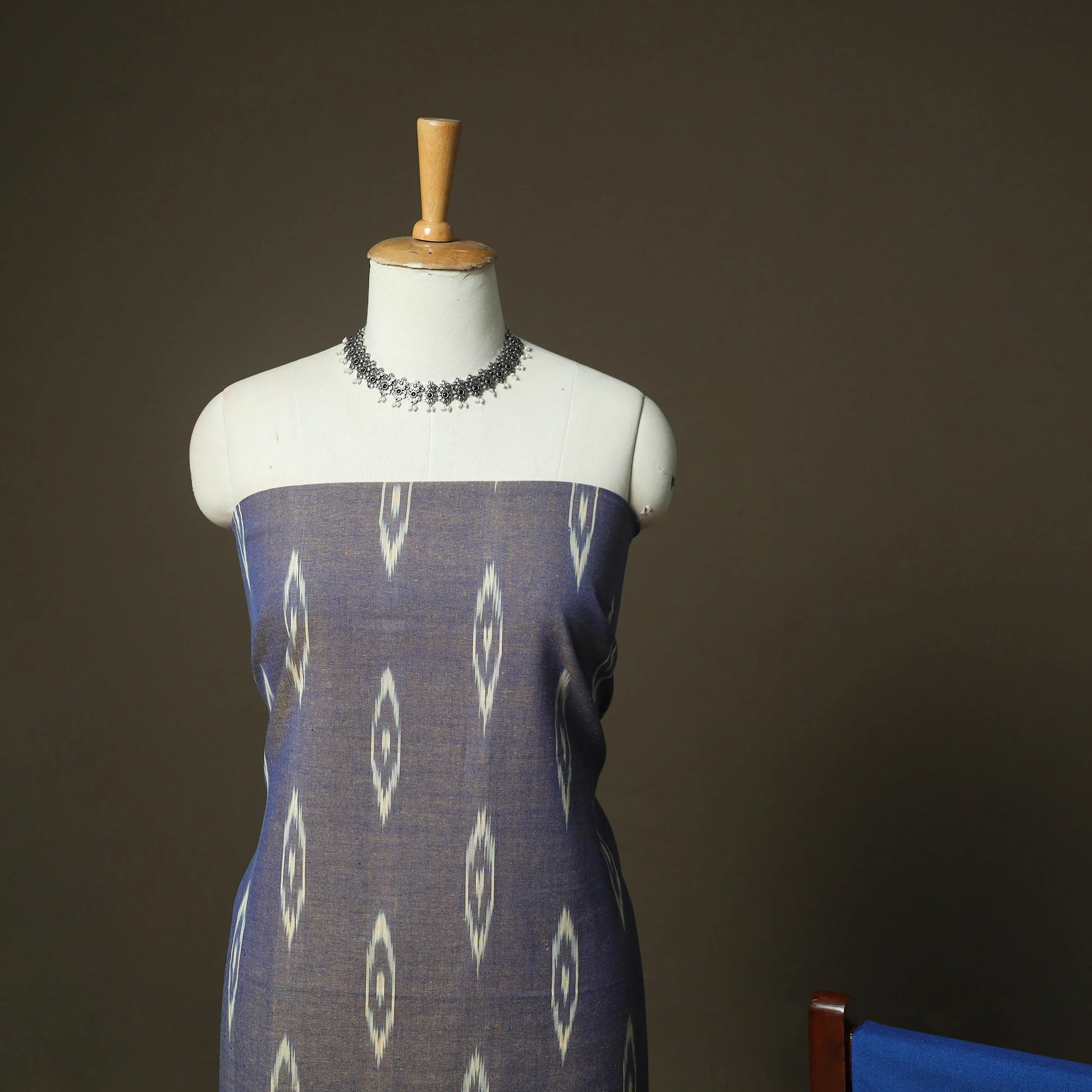 Grey - Pochampally Ikat Weave 3pc Cotton Unstitched Dress Material Suit Set 55 - Image 3