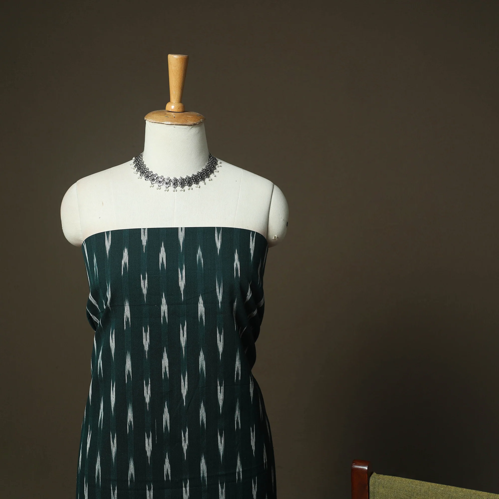 Green - Pochampally Ikat Weave 3pc Cotton Unstitched Dress Material Suit Set 56 - Image 3