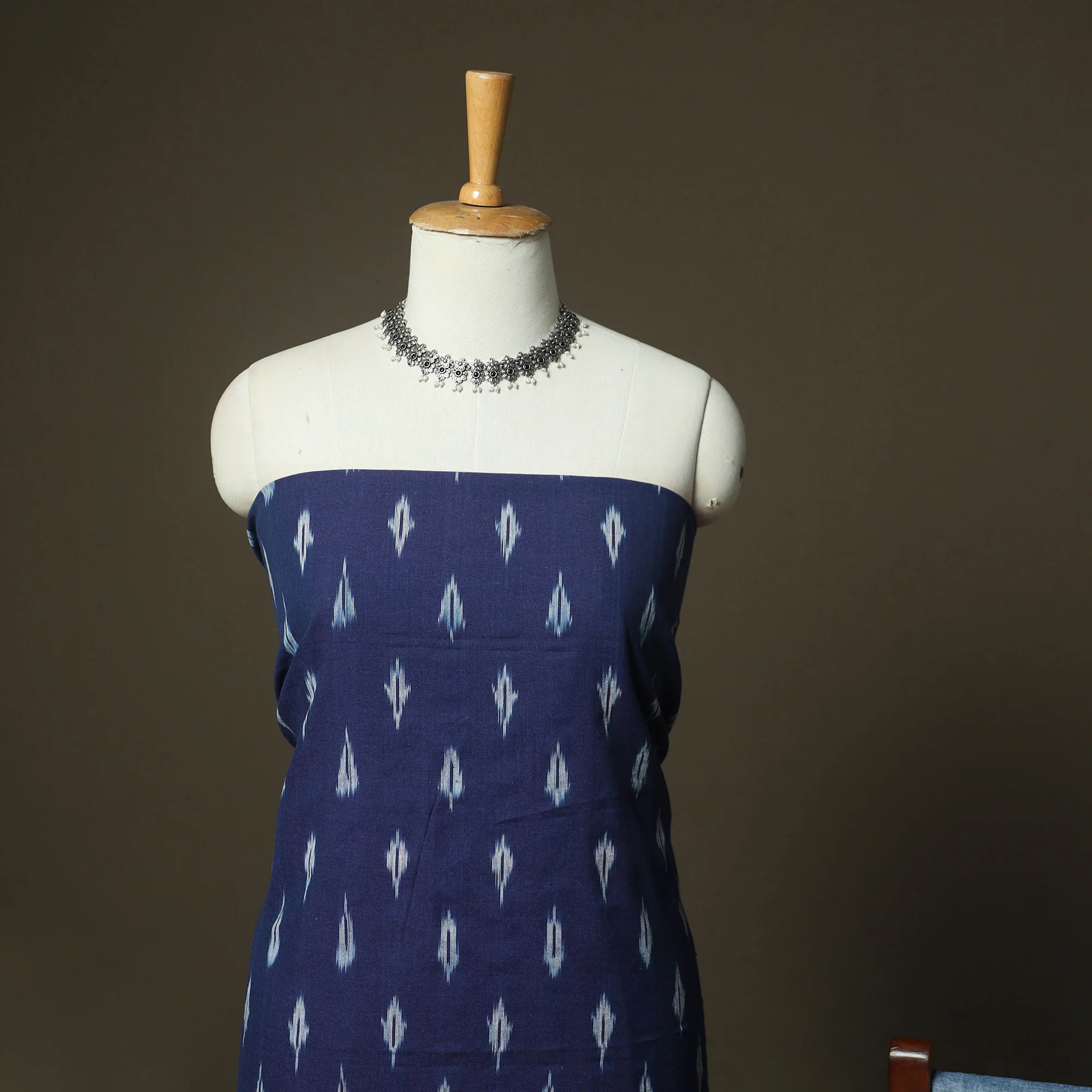 Blue - Pochampally Ikat Weave 3pc Cotton Unstitched Dress Material Suit Set 63 - Image 3
