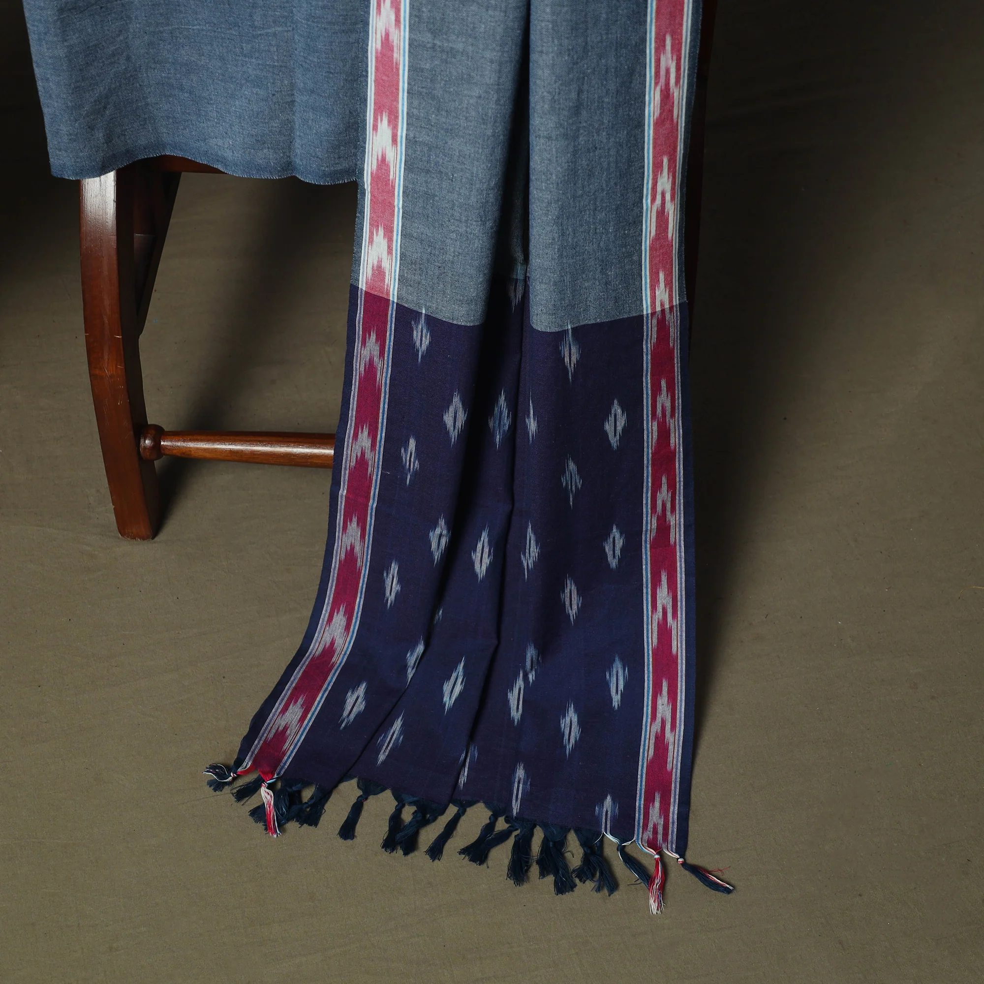 Blue - Pochampally Ikat Weave 3pc Cotton Unstitched Dress Material Suit Set 63 - Image 4
