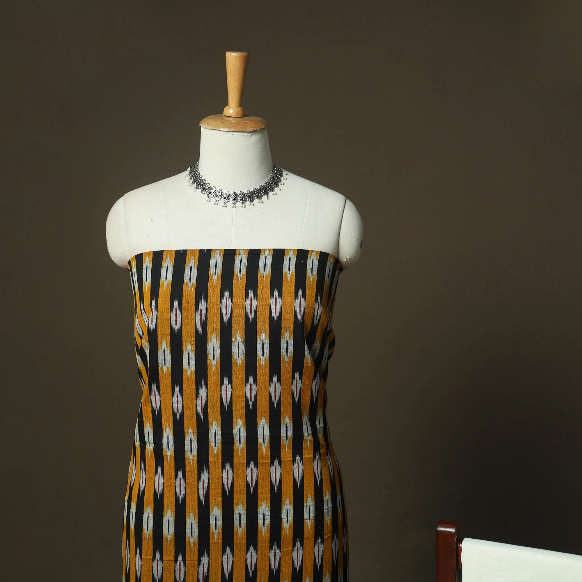 Multicolor - Pochampally Ikat Weave 3pc Cotton Unstitched Dress Material Suit Set 65 - Image 3
