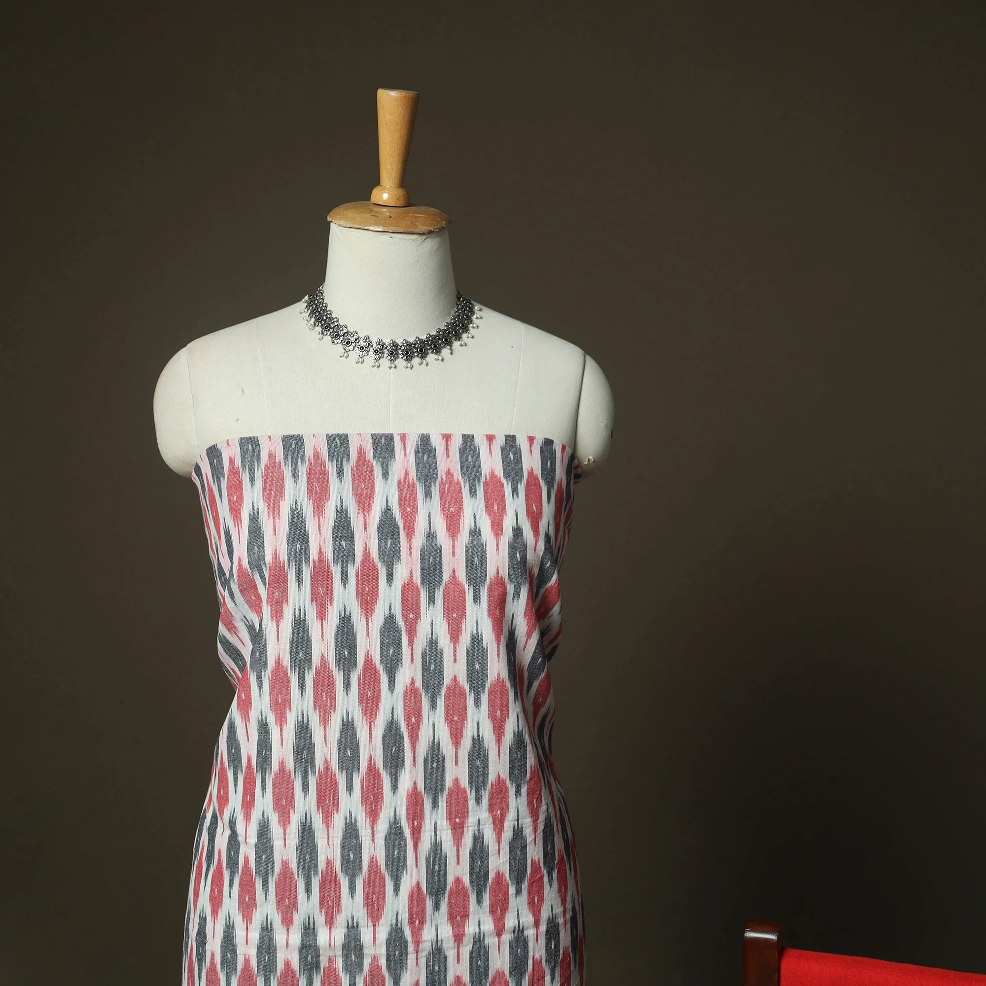 Multicolor - Pochampally Ikat Weave 3pc Cotton Unstitched Dress Material Suit Set 66 - Image 3