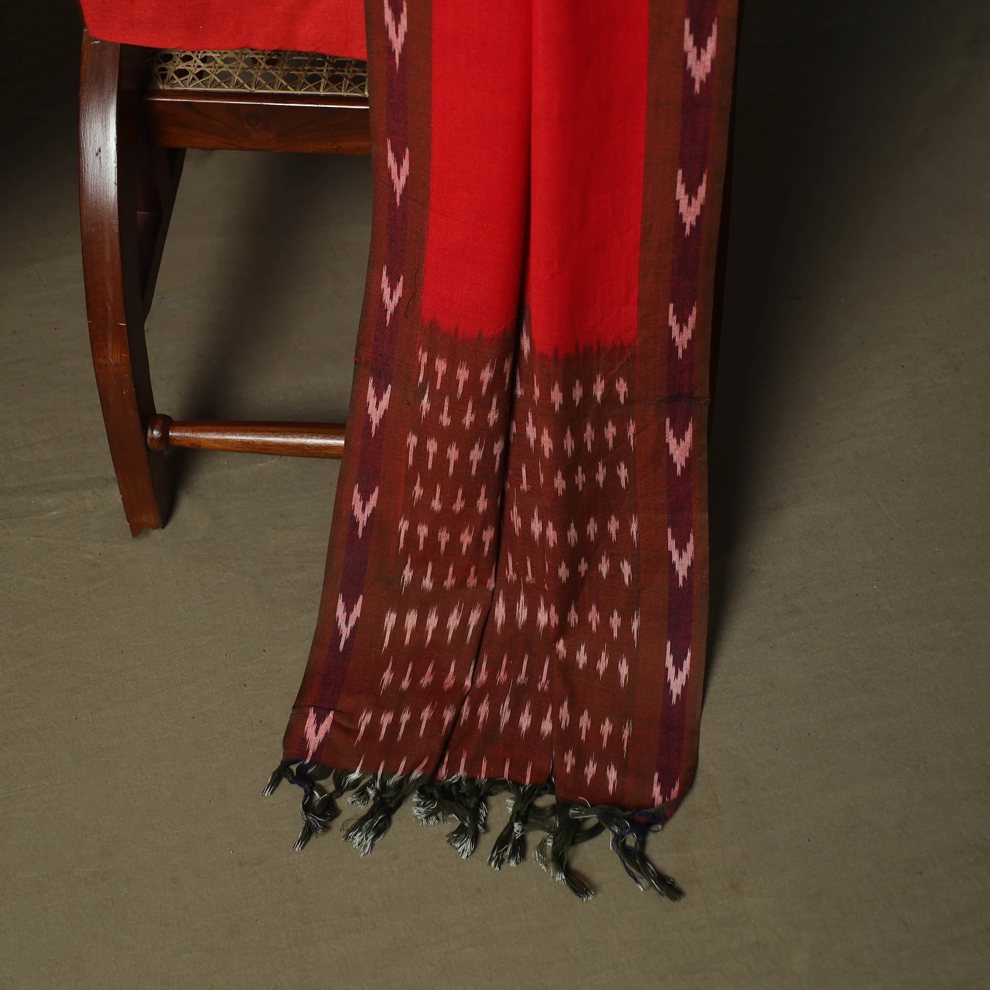 Brown - Pochampally Ikat Weave 3pc Cotton Unstitched Dress Material Suit Set 69 - Image 4