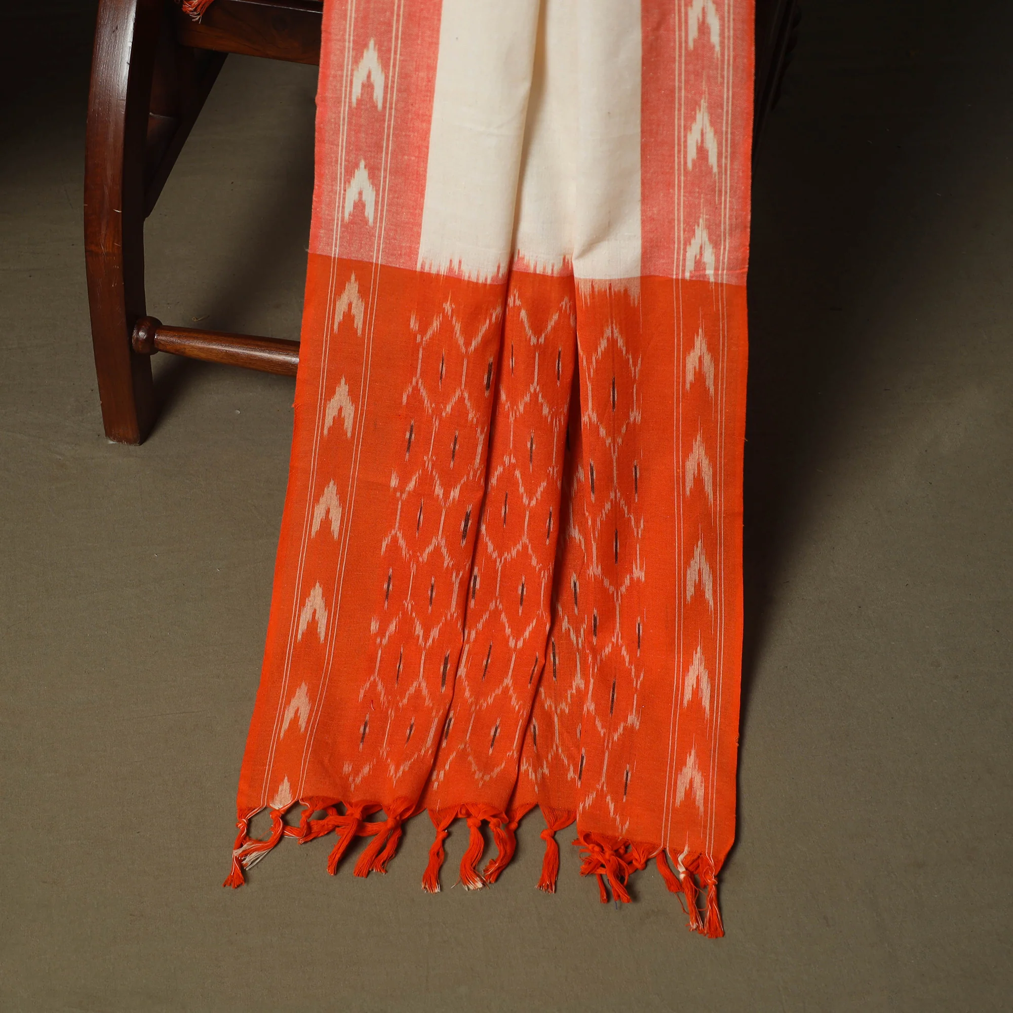 Orange - Pochampally Ikat Weave 3pc Cotton Unstitched Dress Material Suit Set 74 - Image 4