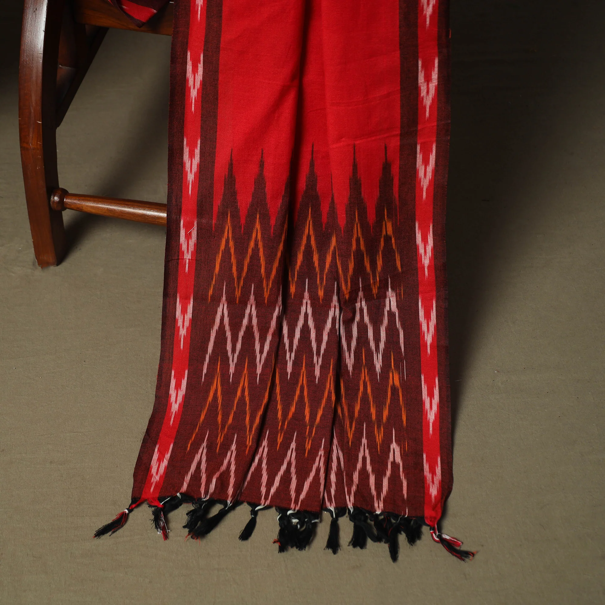 Maroon - Pochampally Ikat Weave 3pc Cotton Unstitched Dress Material Suit Set 75 - Image 4