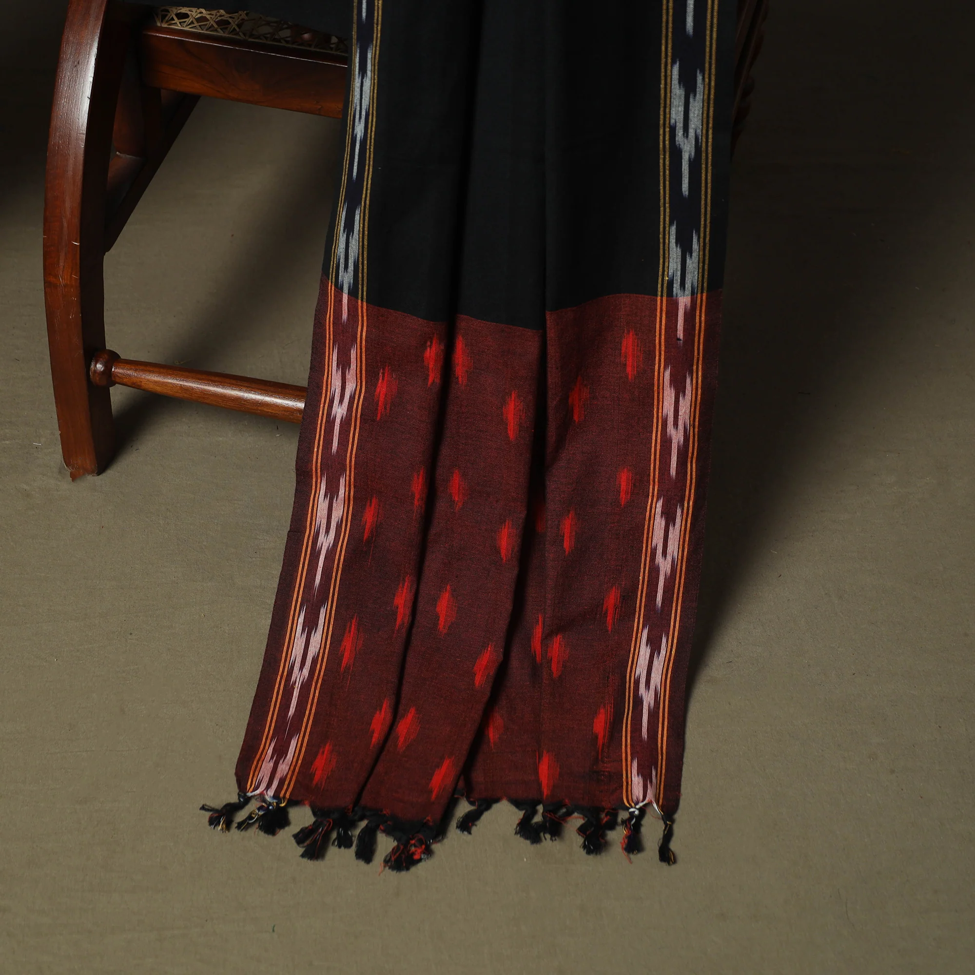 Maroon - Pochampally Ikat Weave 3pc Cotton Unstitched Dress Material Suit Set 76 - Image 4