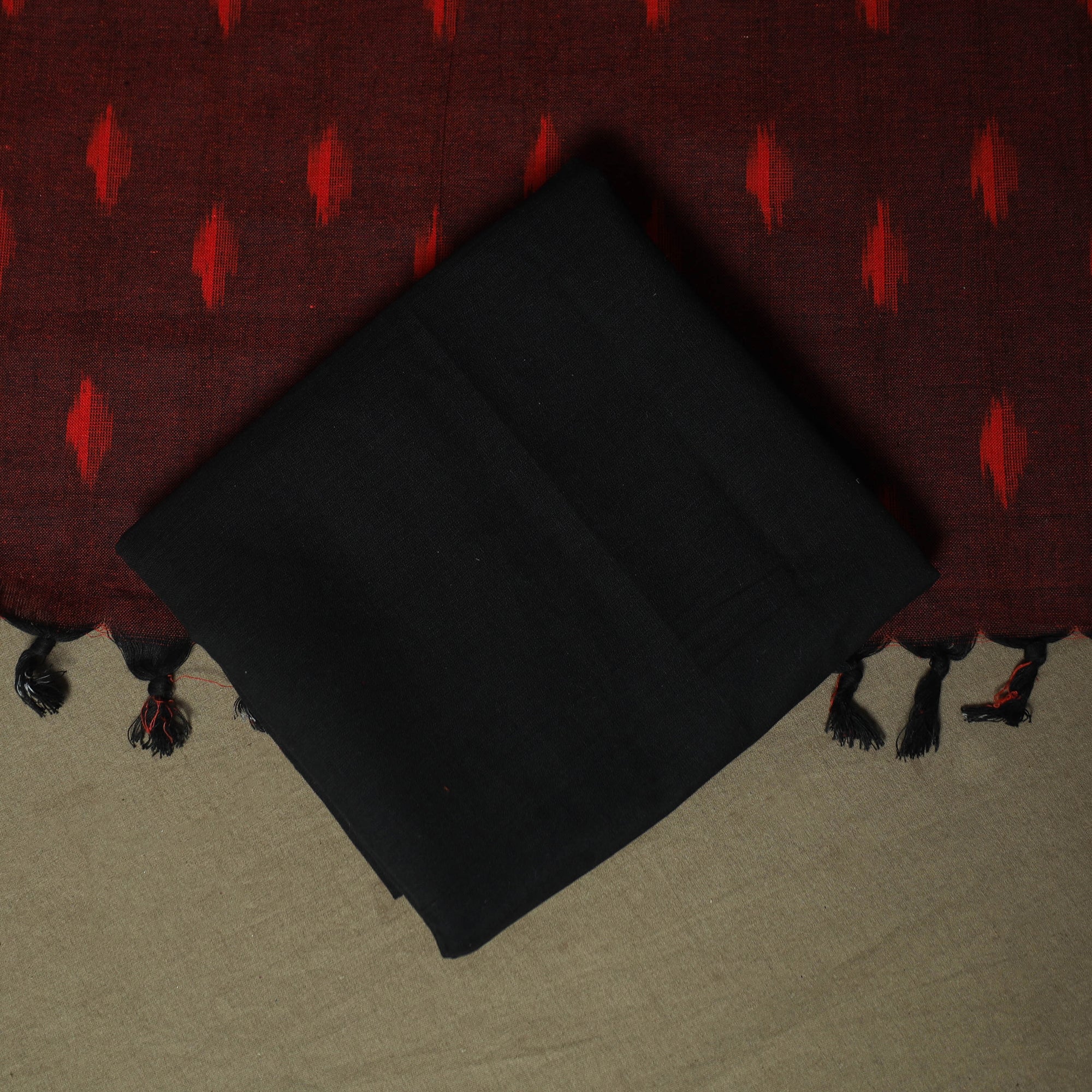 Maroon - Pochampally Ikat Weave 3pc Cotton Unstitched Dress Material Suit Set 76 - Image 5
