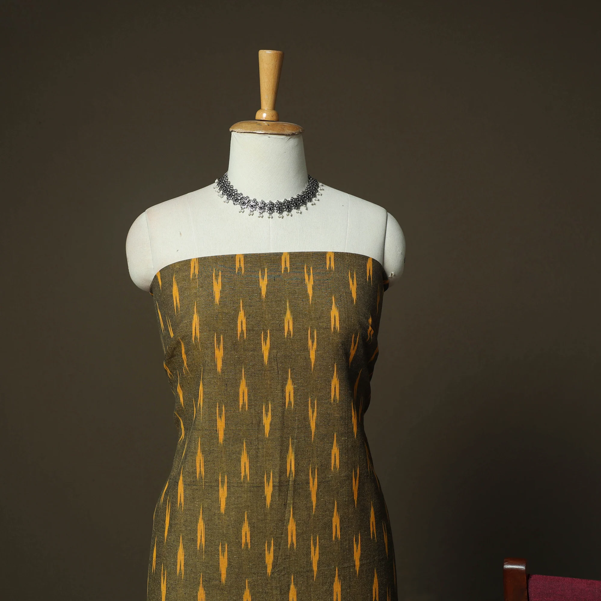 Green - Pochampally Ikat Weave 3pc Cotton Unstitched Dress Material Suit Set 77 - Image 3