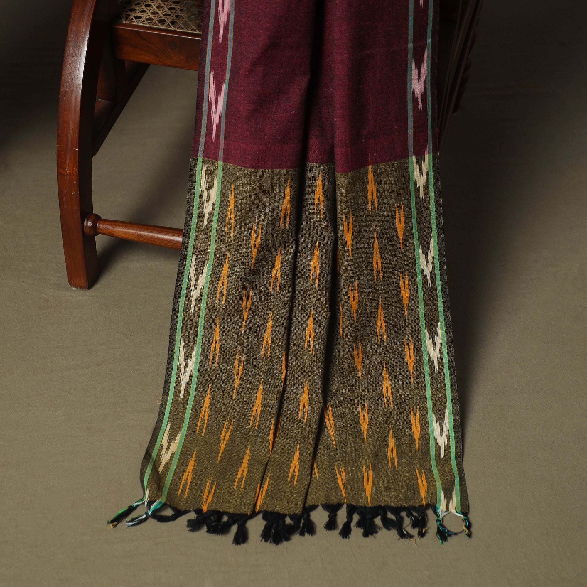 Green - Pochampally Ikat Weave 3pc Cotton Unstitched Dress Material Suit Set 77 - Image 4