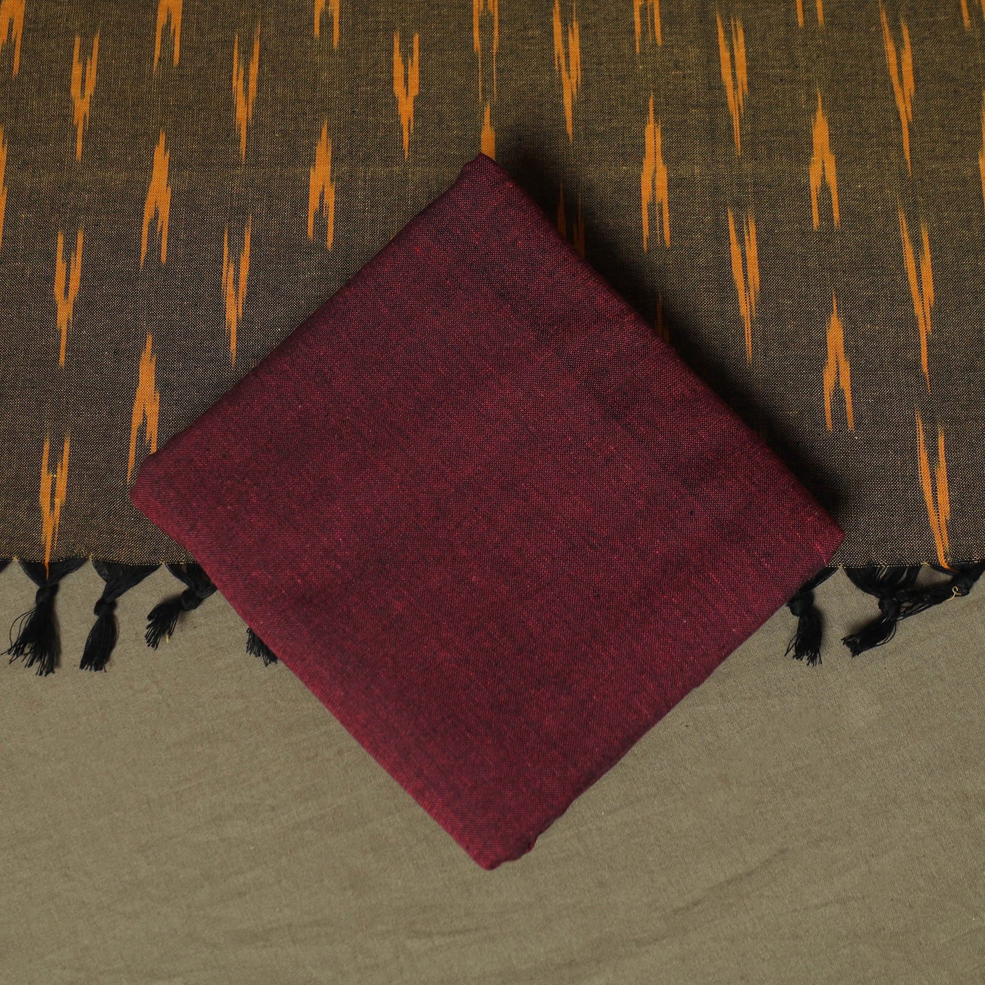 Green - Pochampally Ikat Weave 3pc Cotton Unstitched Dress Material Suit Set 77 - Image 5