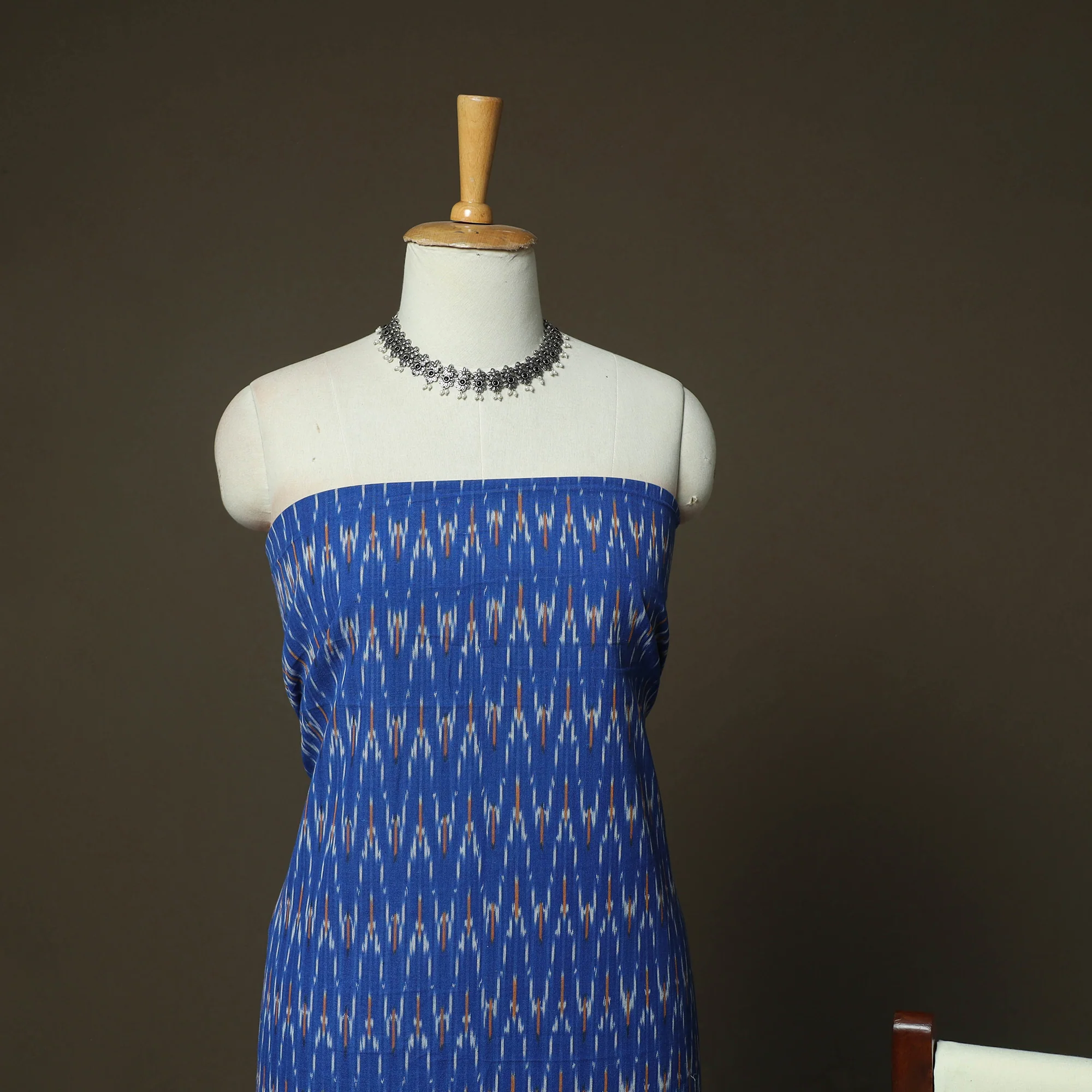 Blue - Pochampally Ikat Weave 3pc Cotton Unstitched Dress Material Suit Set 78 - Image 3