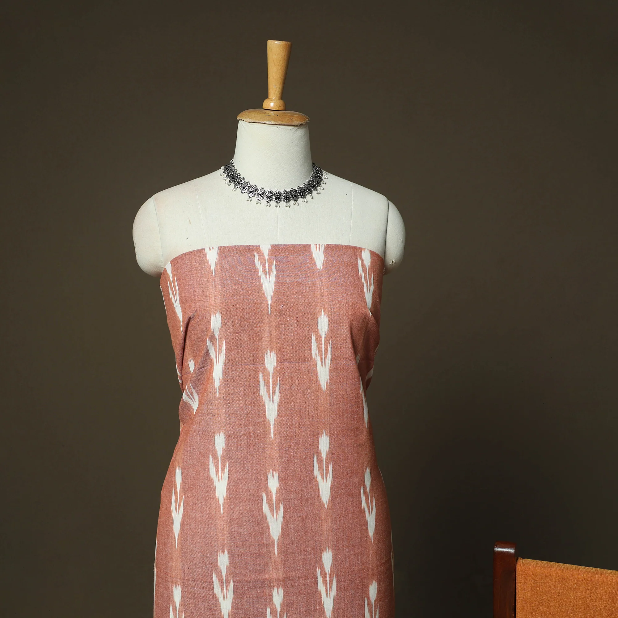 Brown - Pochampally Ikat Weave 3pc Cotton Unstitched Dress Material Suit Set 85 - Image 3