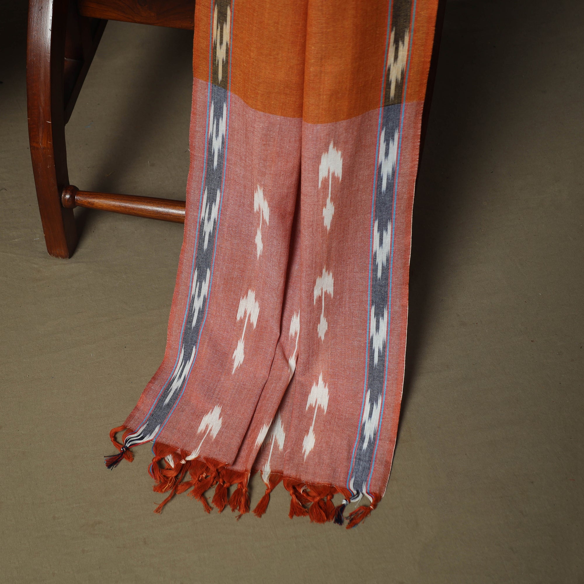 Brown - Pochampally Ikat Weave 3pc Cotton Unstitched Dress Material Suit Set 85 - Image 4
