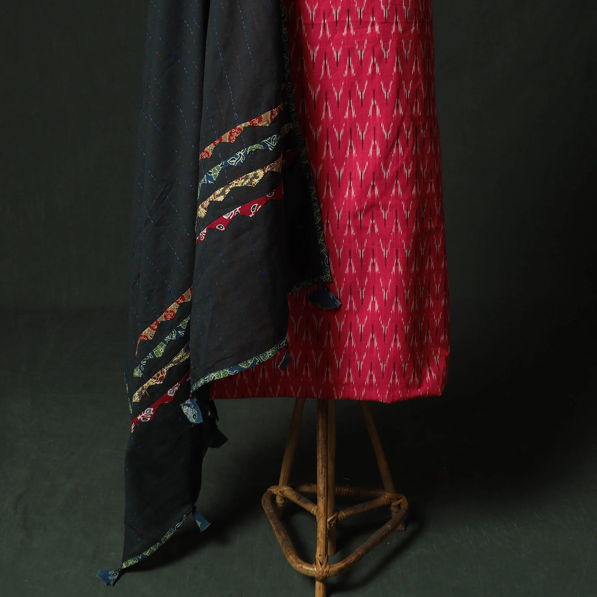Pochampally Ikat Weave Cotton 2pc Unstitched Dress Material Kurta Set 11 - Image 4