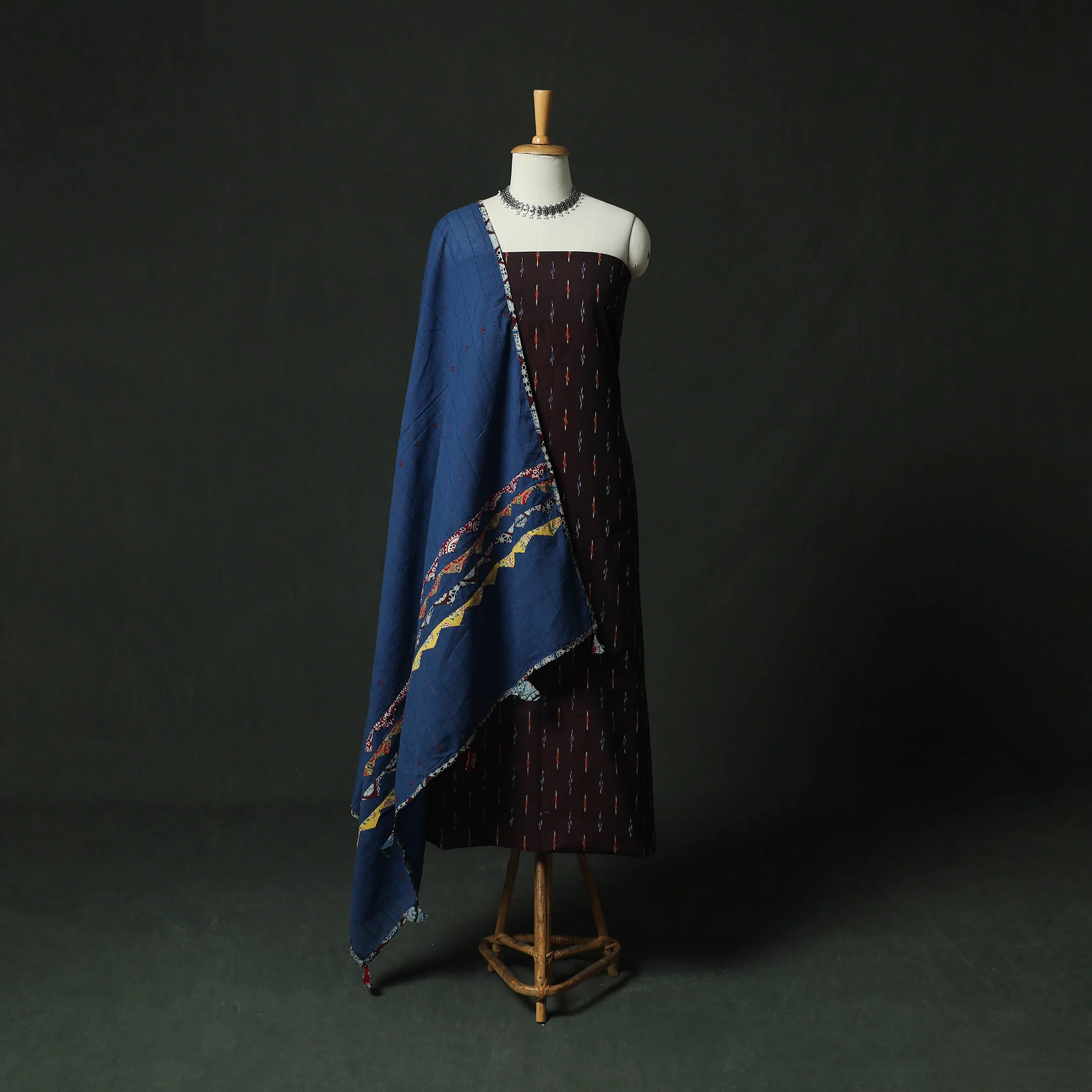 Pochampally Ikat Weave Cotton 2pc Unstitched Dress Material Kurta Set 12