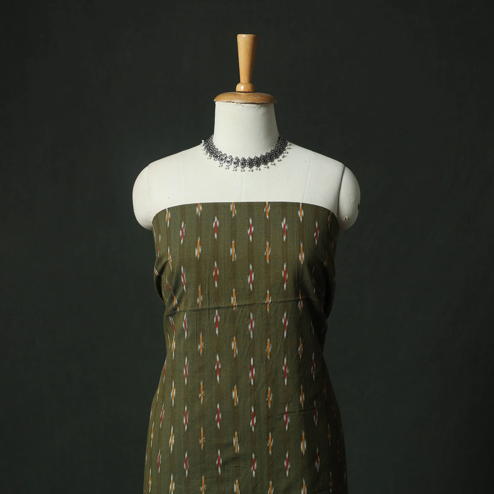 Pochampally Ikat Weave Cotton 2pc Unstitched Dress Material Kurta Set 19 - Image 2