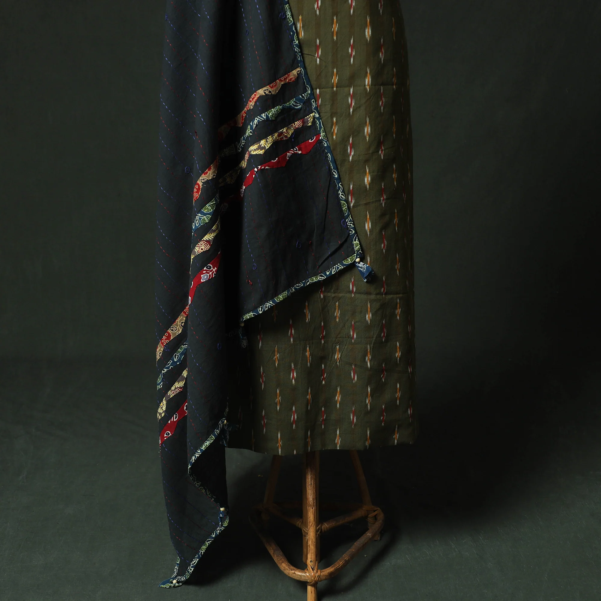 Pochampally Ikat Weave Cotton 2pc Unstitched Dress Material Kurta Set 19 - Image 4