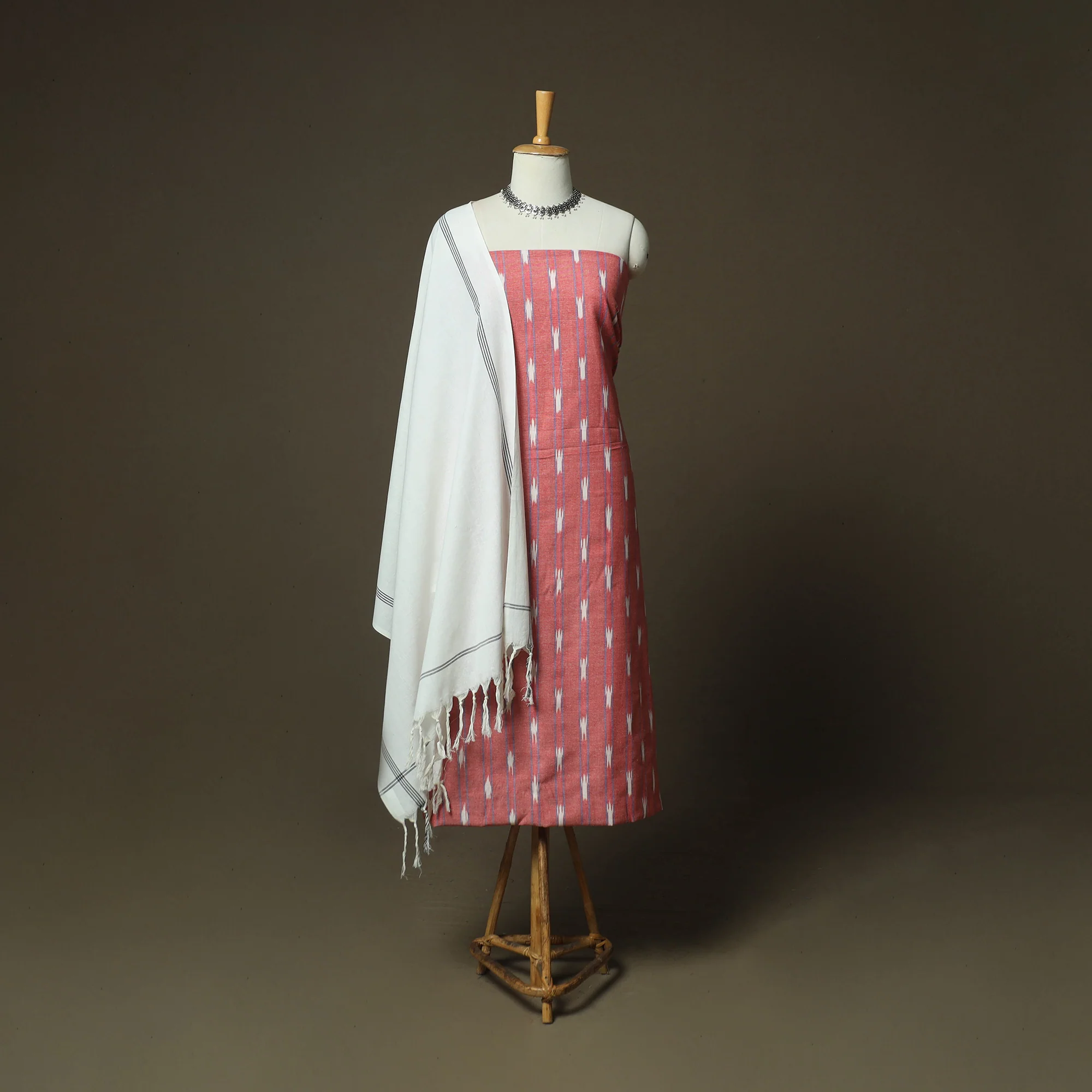 Pink - Pochampally Ikat Weave Cotton 3pc Unstitched Dress Material Suit Set 06