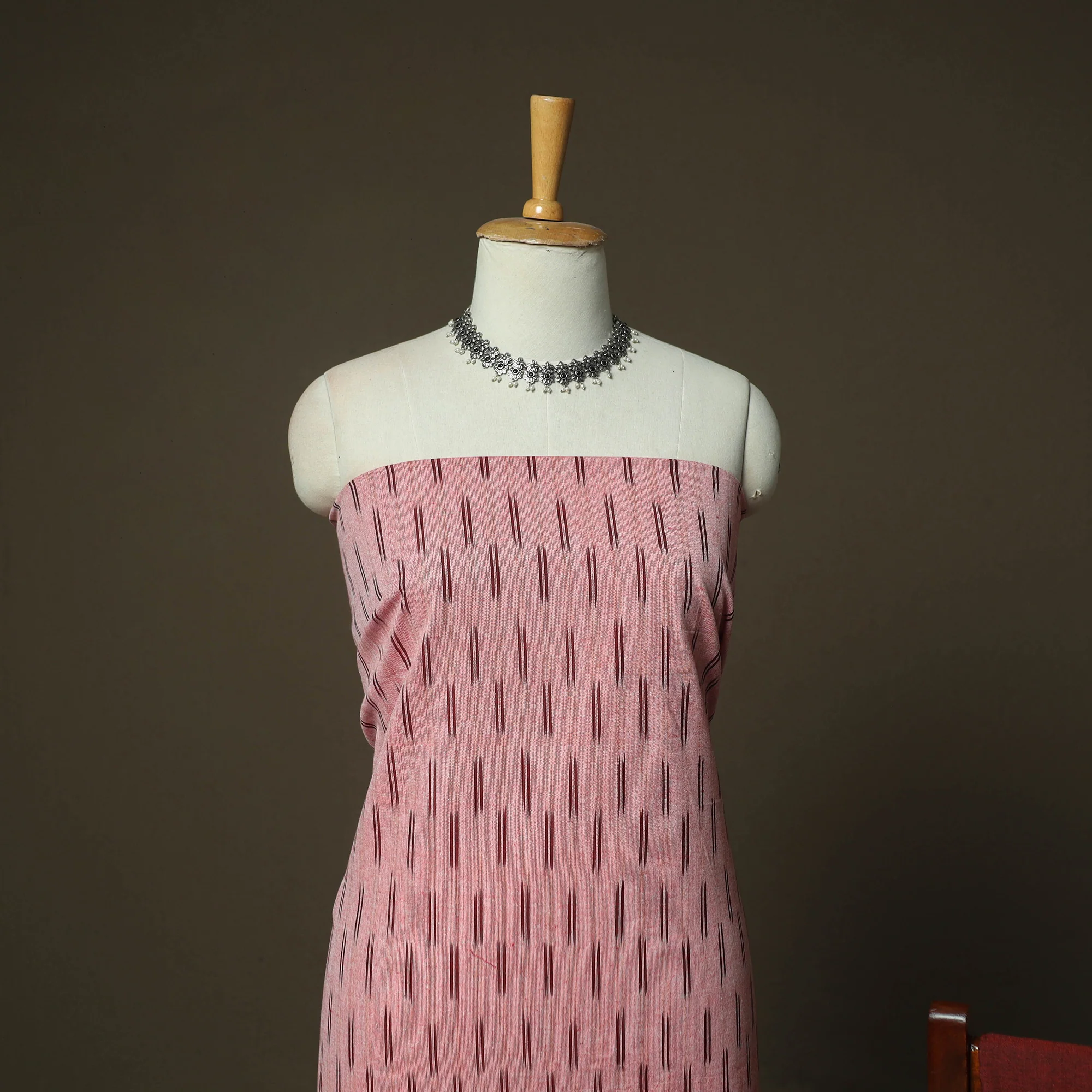 Pink - Pochampally Ikat Weave Cotton 3pc Unstitched Dress Material Suit Set 10 - Image 3