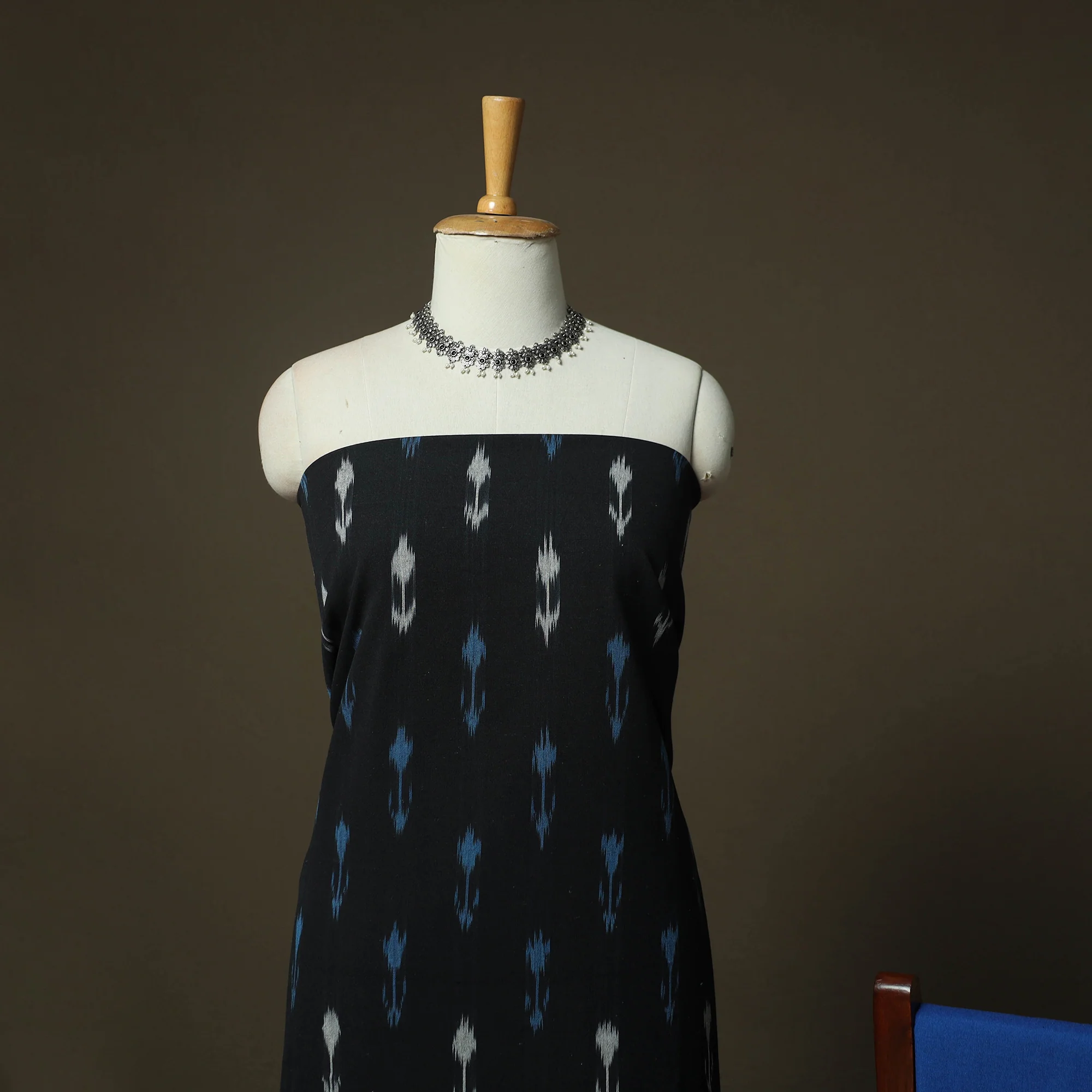 Black - Pochampally Ikat Weave Cotton 3pc Unstitched Dress Material Suit Set 11 - Image 3