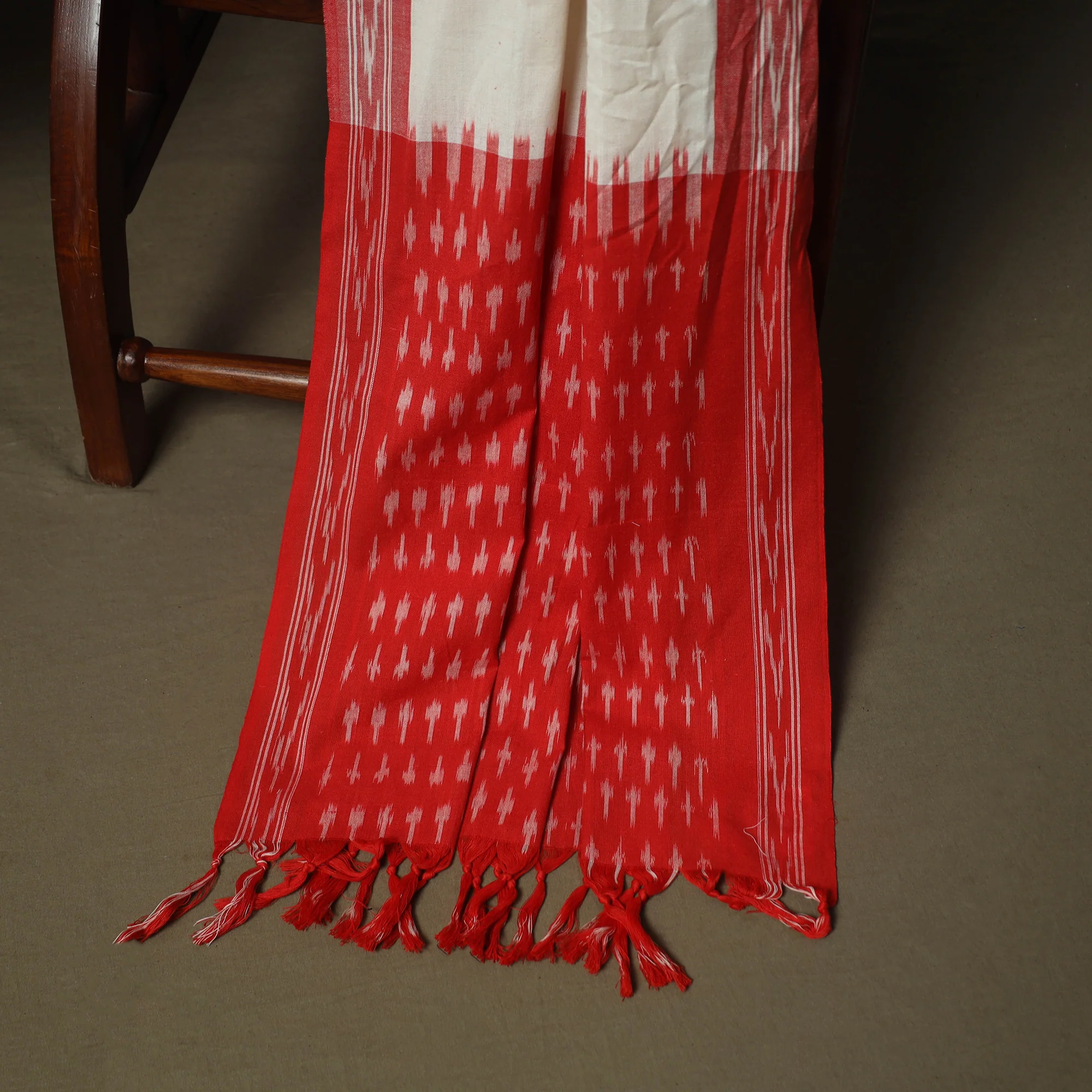 Red - Pochampally Ikat Weave Cotton 3pc Unstitched Dress Material Suit Set 12 - Image 4