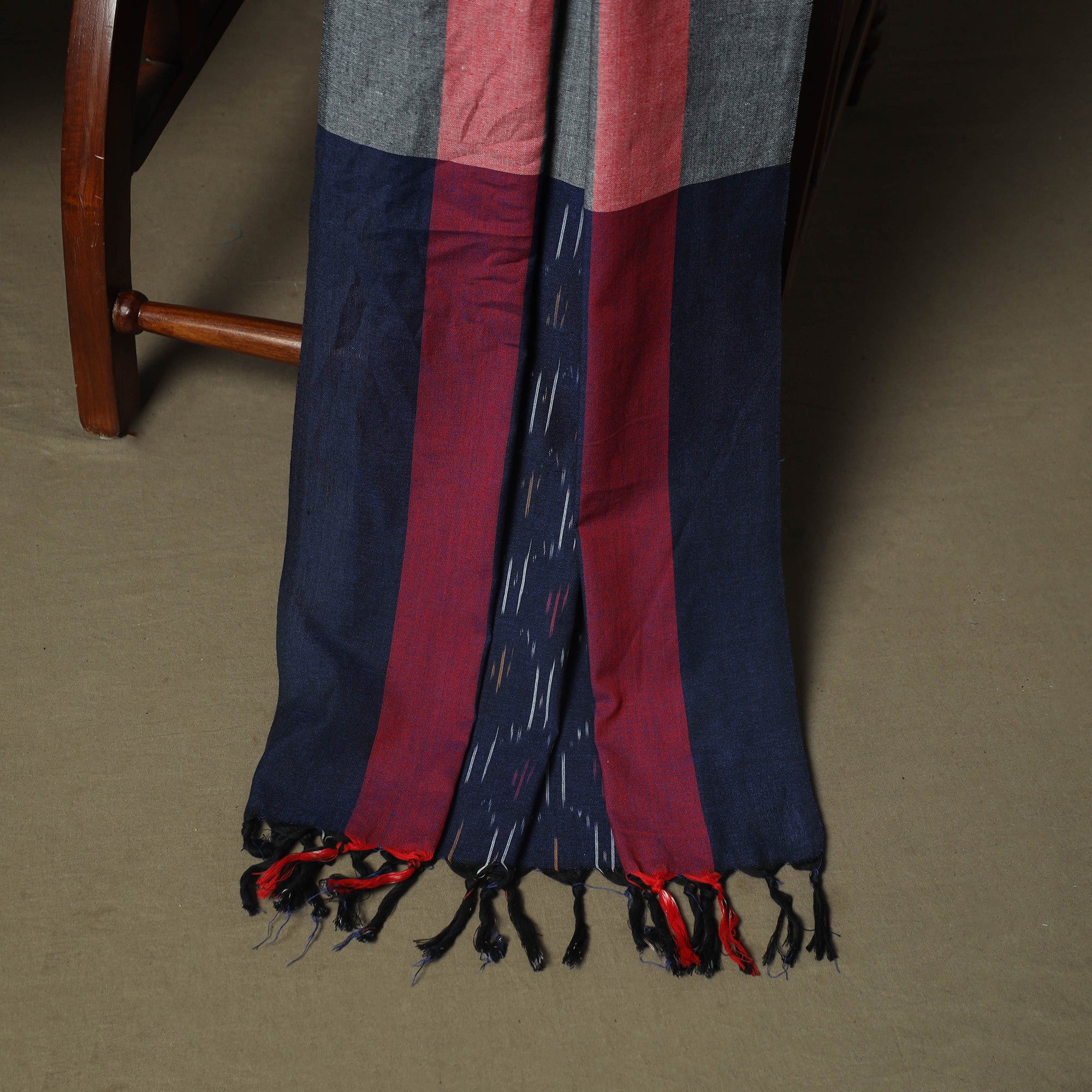 Blue - Pochampally Ikat Weave Cotton 3pc Unstitched Dress Material Suit Set 13 - Image 4