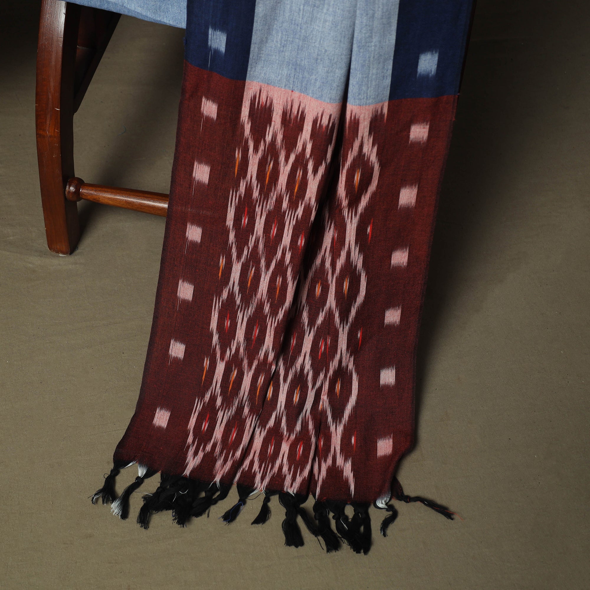 Brown - Pochampally Ikat Weave Cotton 3pc Unstitched Dress Material Suit Set 14 - Image 4
