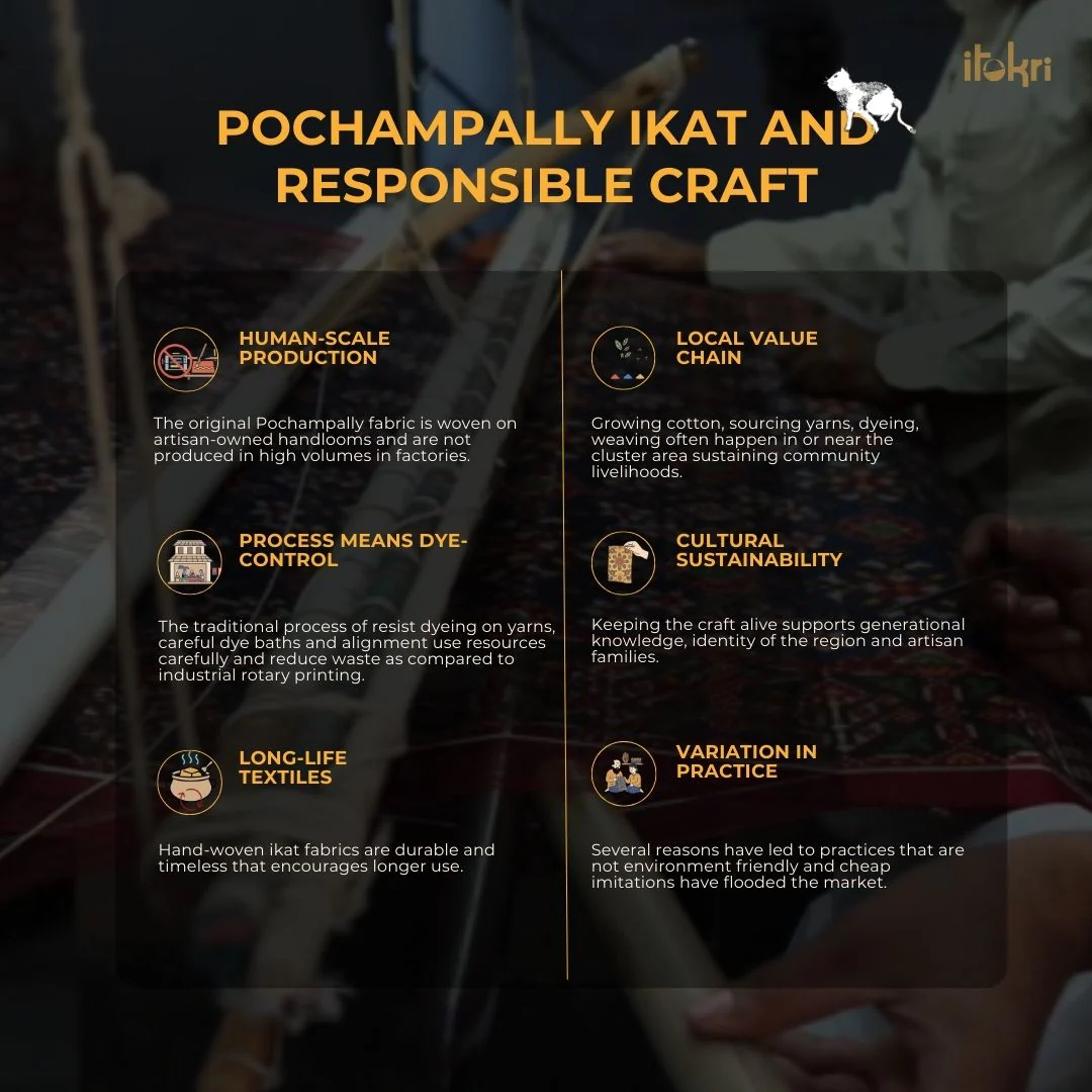 Brown - Pochampally Ikat Weave Cotton 3pc Unstitched Dress Material Suit Set 14 - Image 7