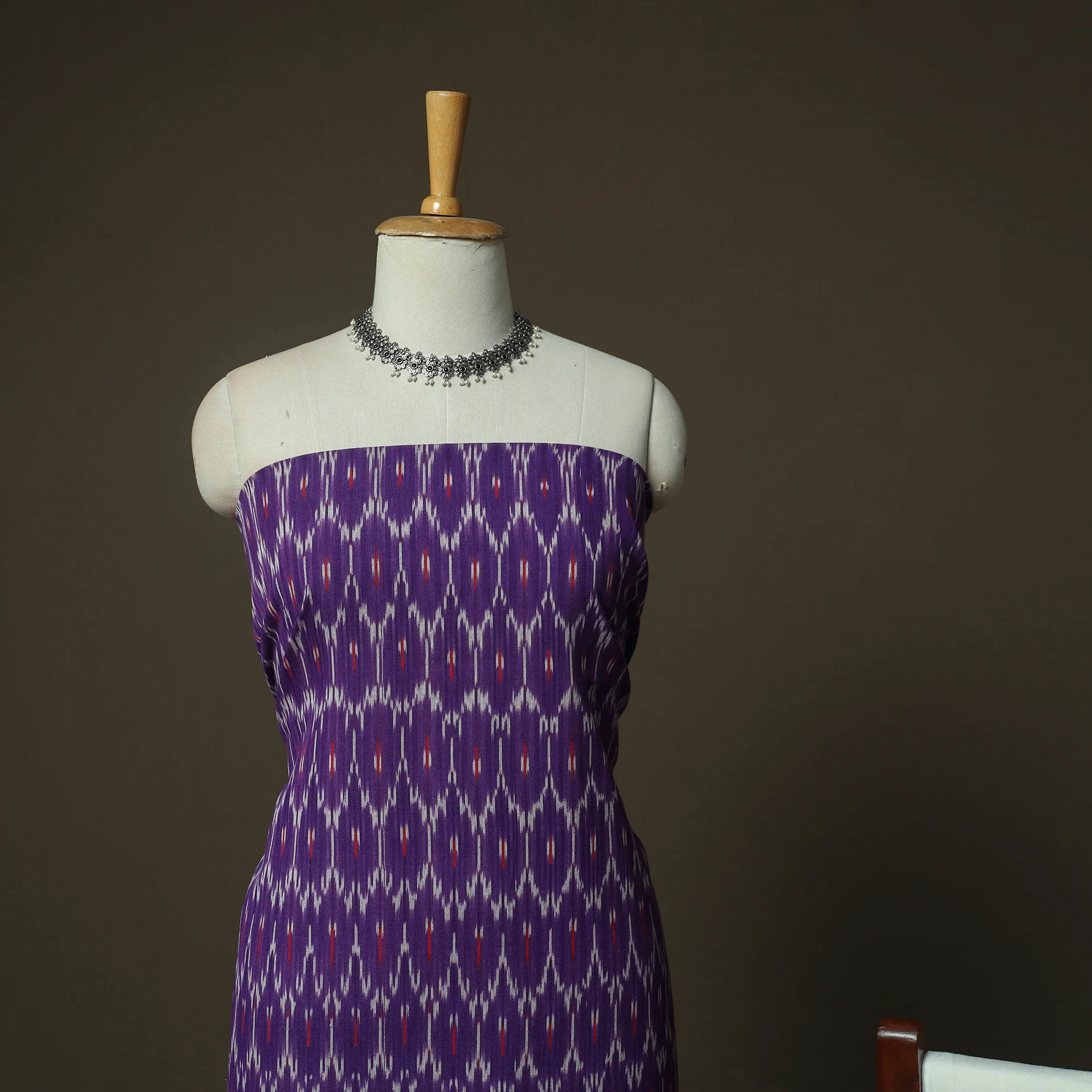 Purple - Pochampally Ikat Weave Cotton 3pc Unstitched Dress Material Suit Set 15 - Image 3
