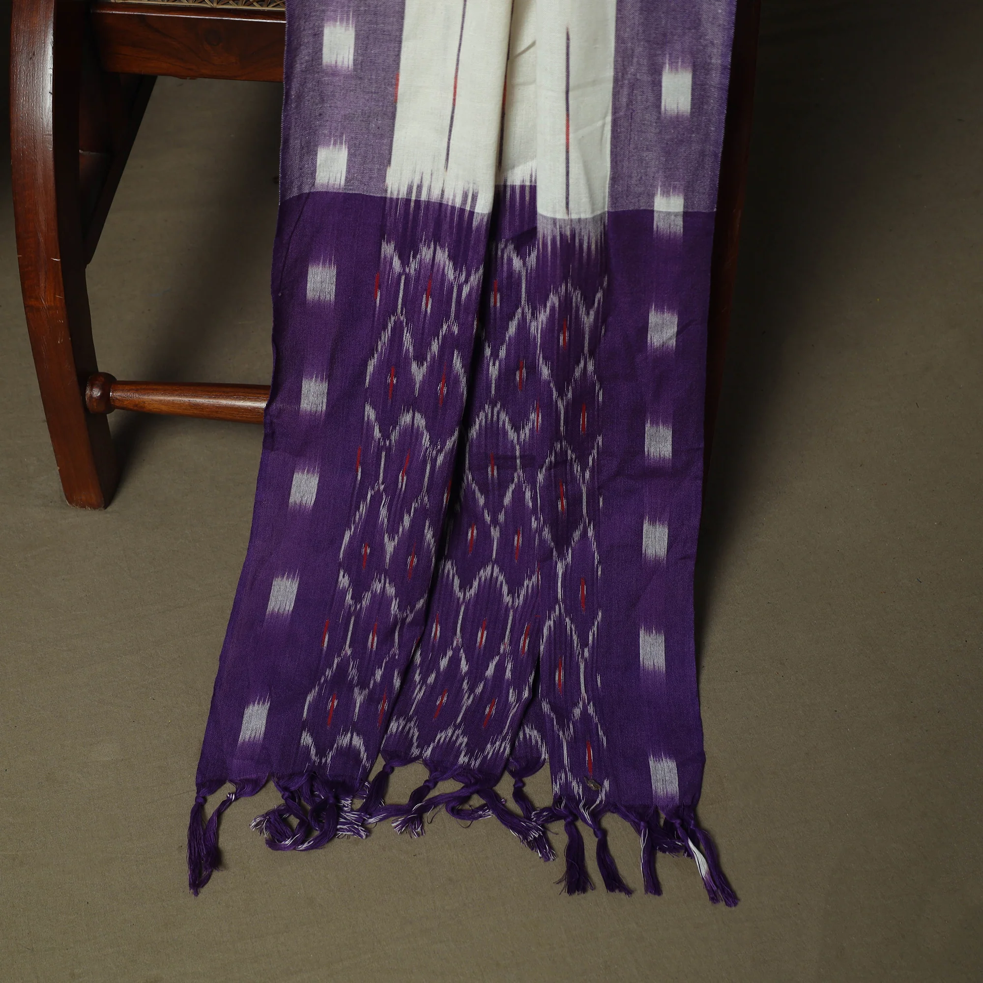 Purple - Pochampally Ikat Weave Cotton 3pc Unstitched Dress Material Suit Set 15 - Image 4