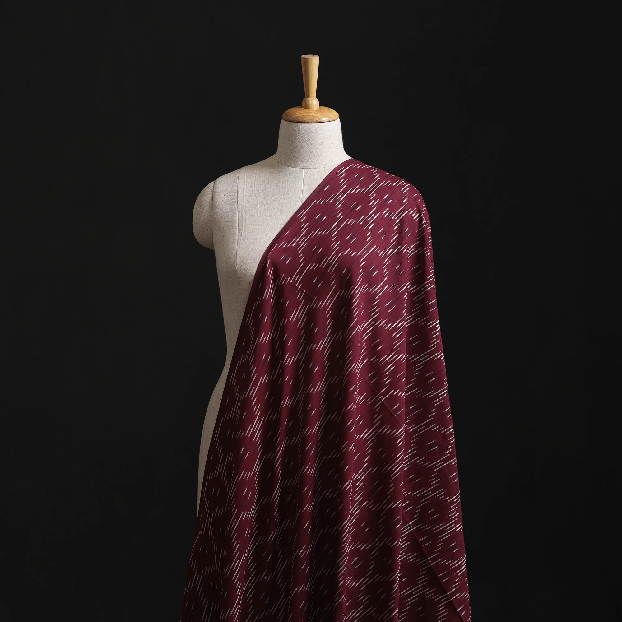 Maroon - Pochampally Ikat Weave Cotton Fabric 01