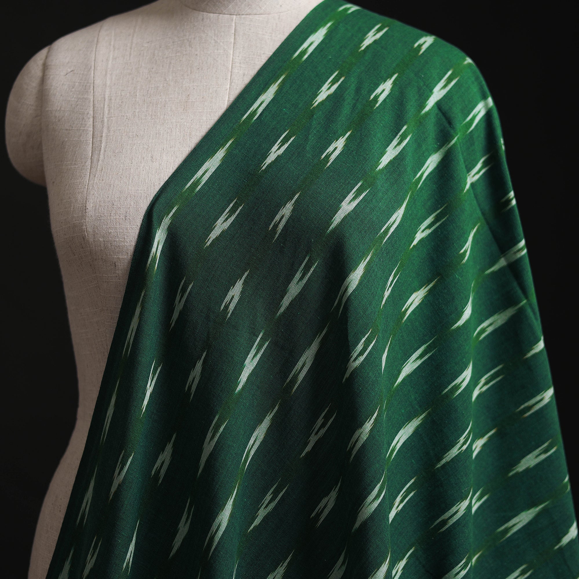 Green - Pochampally Ikat Weave Cotton Fabric 02 - Image 2