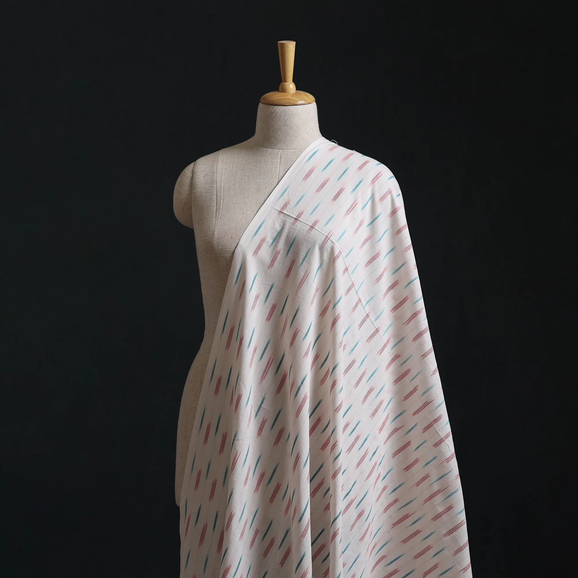 White - Pochampally Ikat Weave Cotton Fabric 03