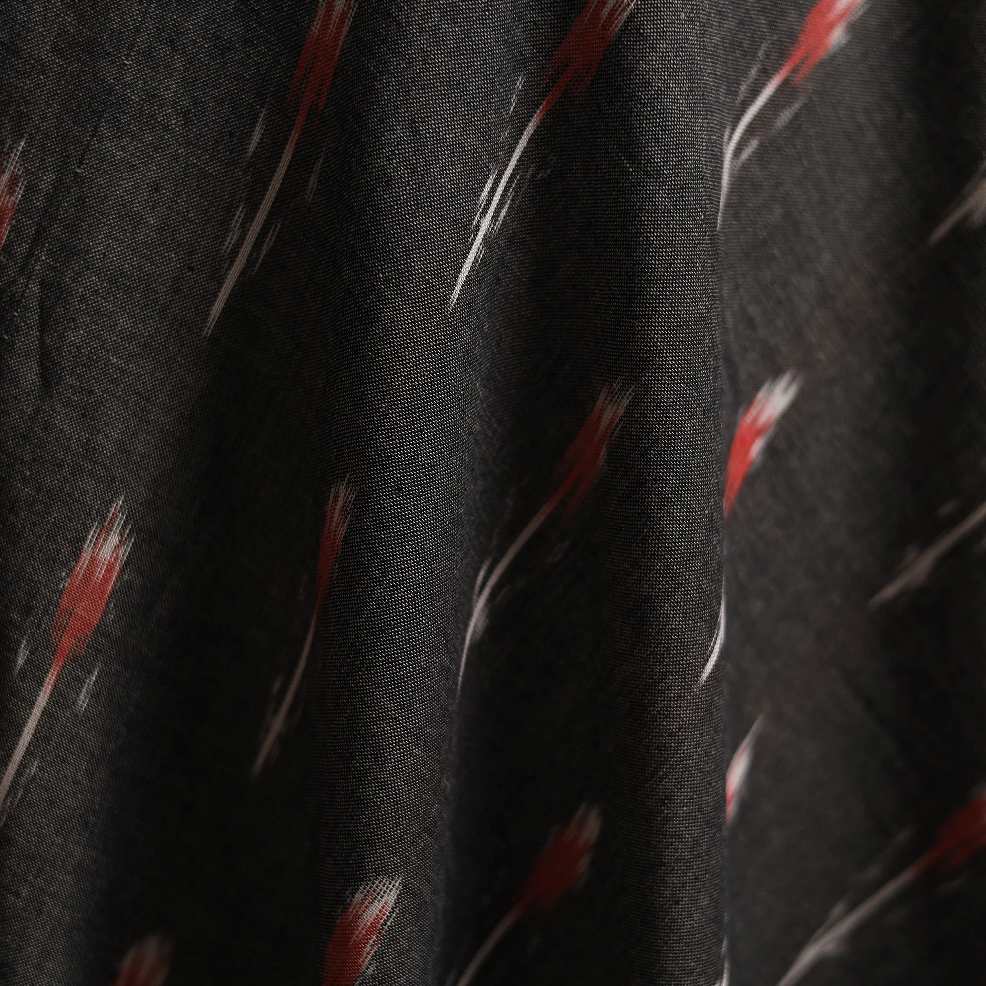 Black - Pochampally Ikat Weave Cotton Fabric 10 - Image 3