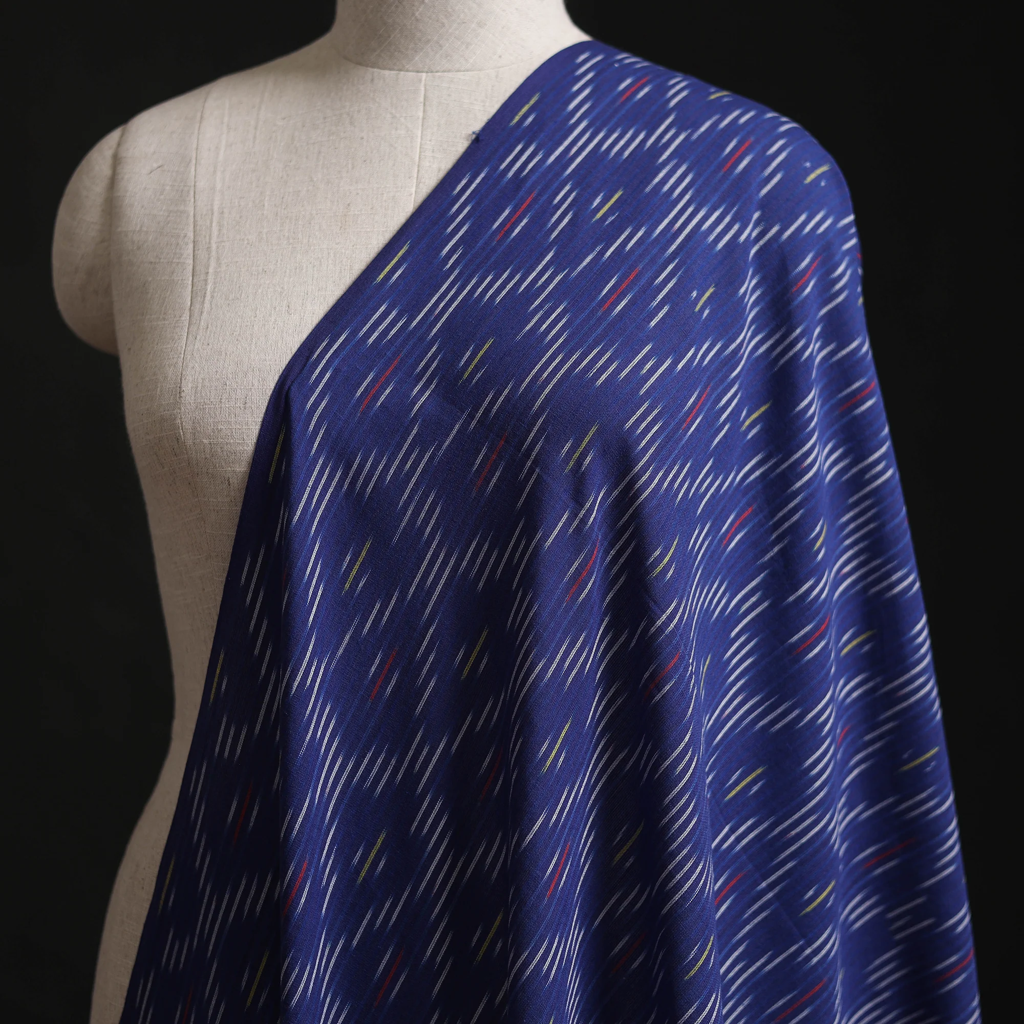 Blue - Pochampally Ikat Weave Cotton Fabric 11 - Image 2
