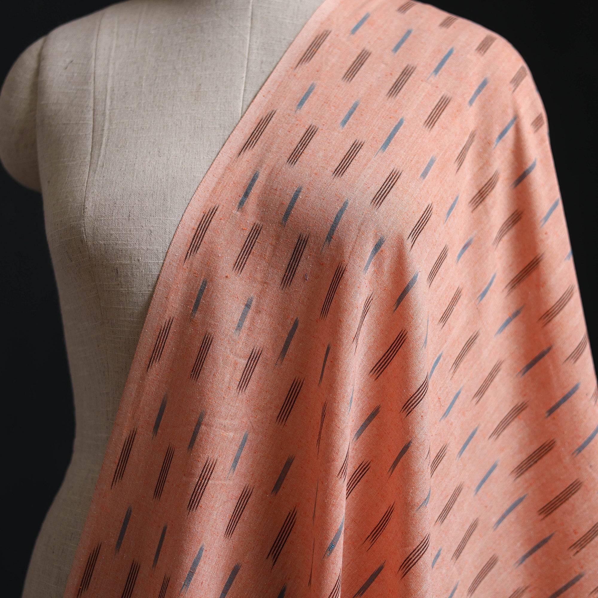 Peach - Pochampally Ikat Weave Cotton Fabric 11 - Image 2