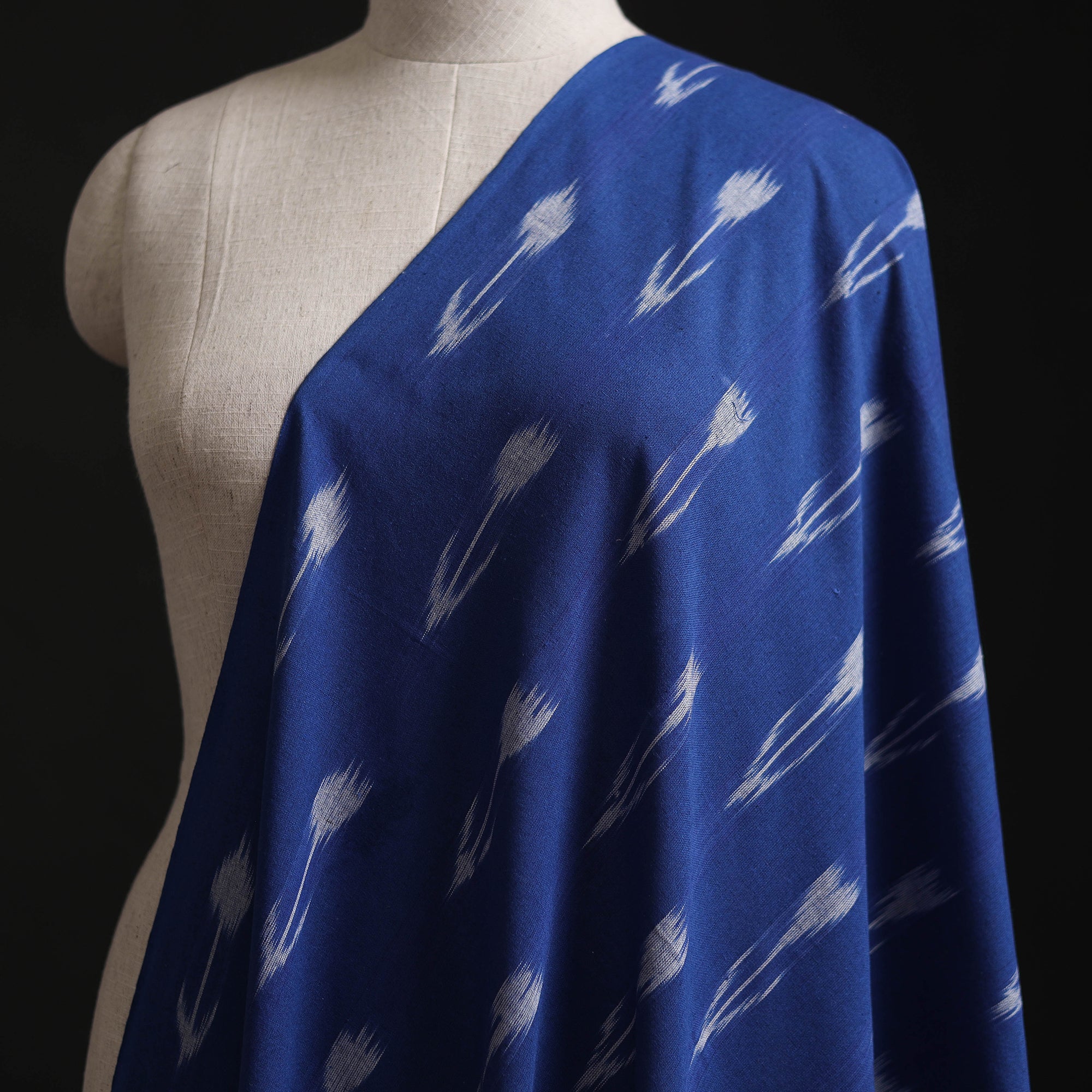 Blue - Pochampally Ikat Weave Cotton Fabric 13 - Image 2