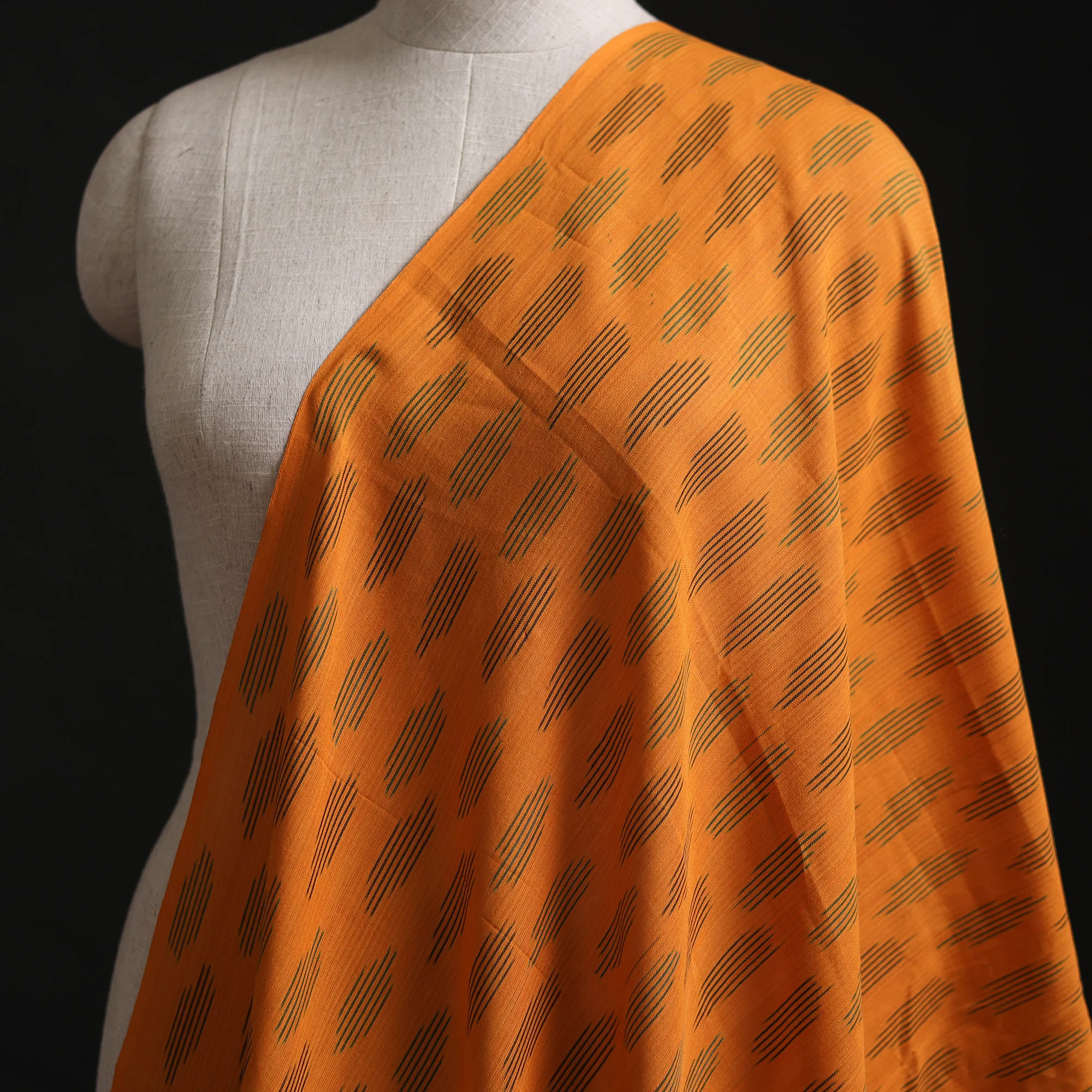 Orange - Pochampally Ikat Weave Cotton Fabric 14 - Image 2