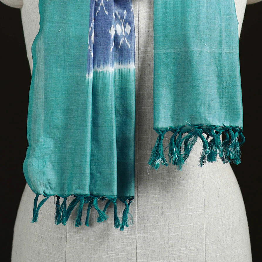 Green - Pochampally Ikat Weave Cotton Stole 05 - Image 2