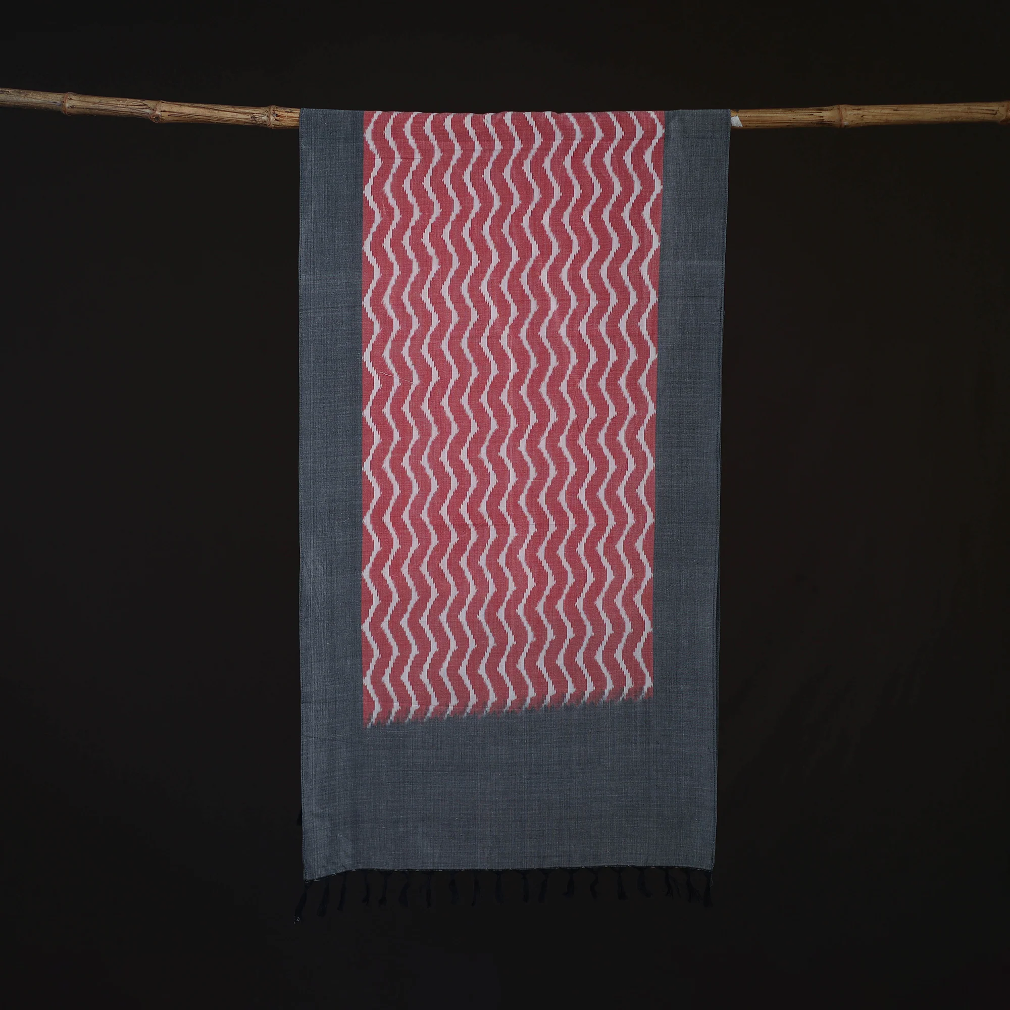 Grey - Pochampally Ikat Weave Cotton Stole 06 - Image 3