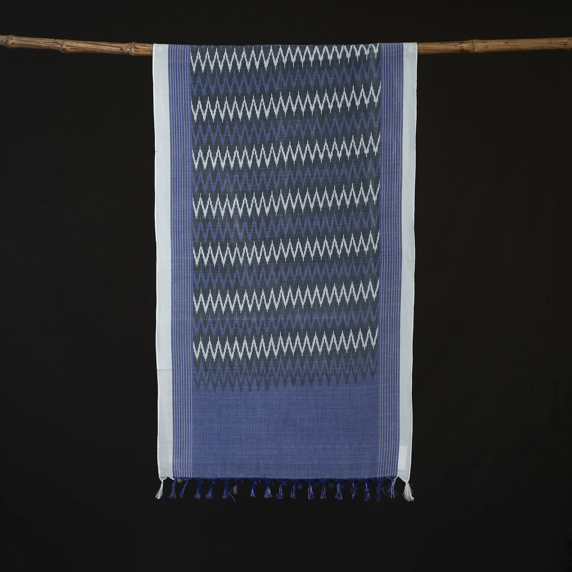 Blue - Pochampally Ikat Weave Cotton Stole 08 - Image 3