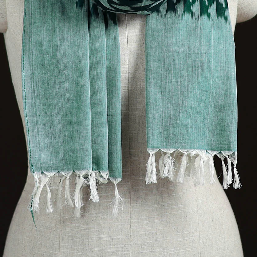 Green - Pochampally Ikat Weave Cotton Stole 11 - Image 2