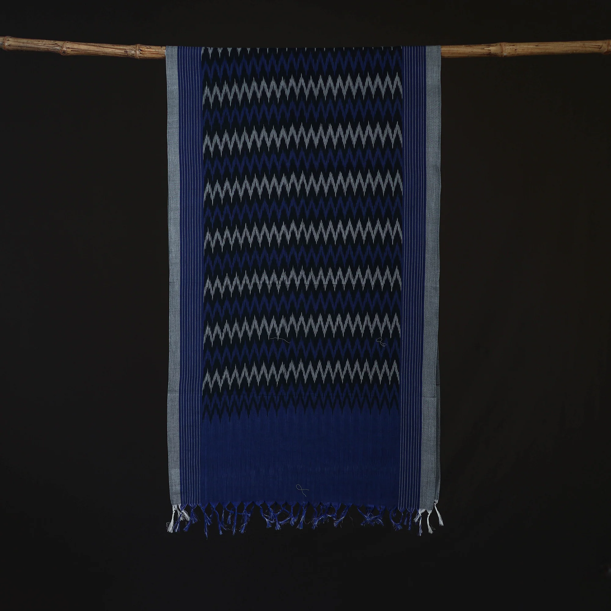 Blue - Pochampally Ikat Weave Cotton Stole 12 - Image 3