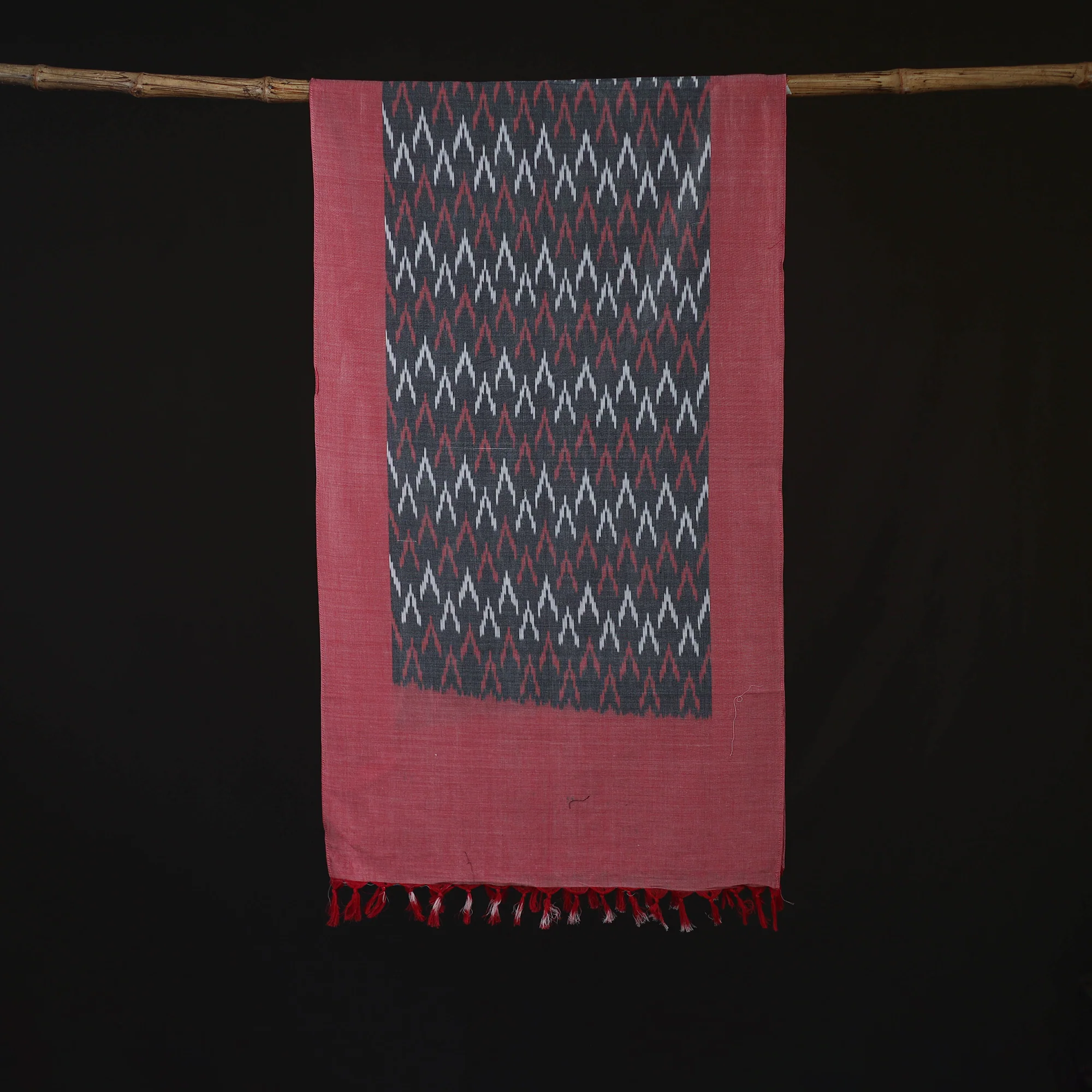 Pink - Pochampally Ikat Weave Cotton Stole 14 - Image 3