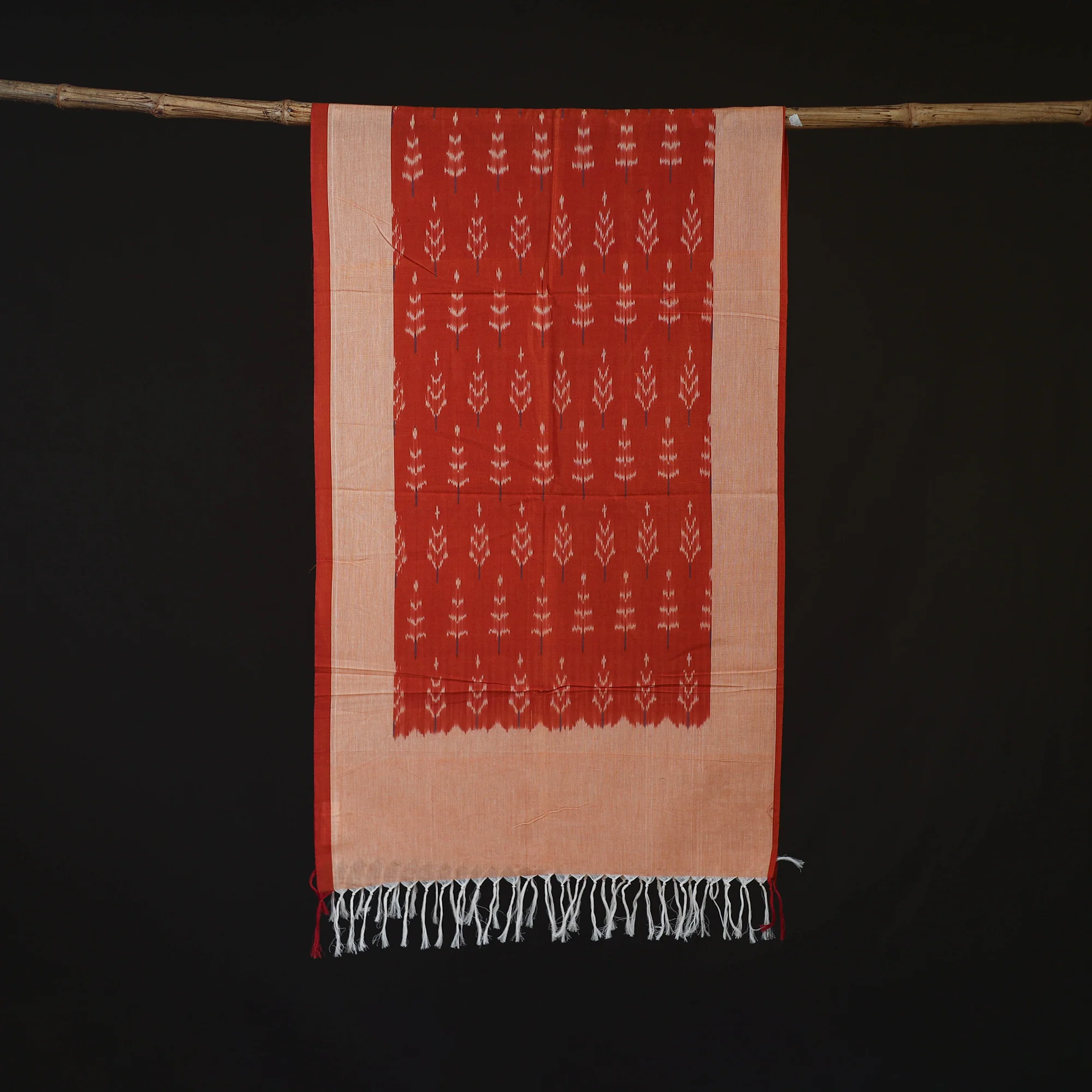 Orange - Pochampally Ikat Weave Cotton Stole 18 - Image 3